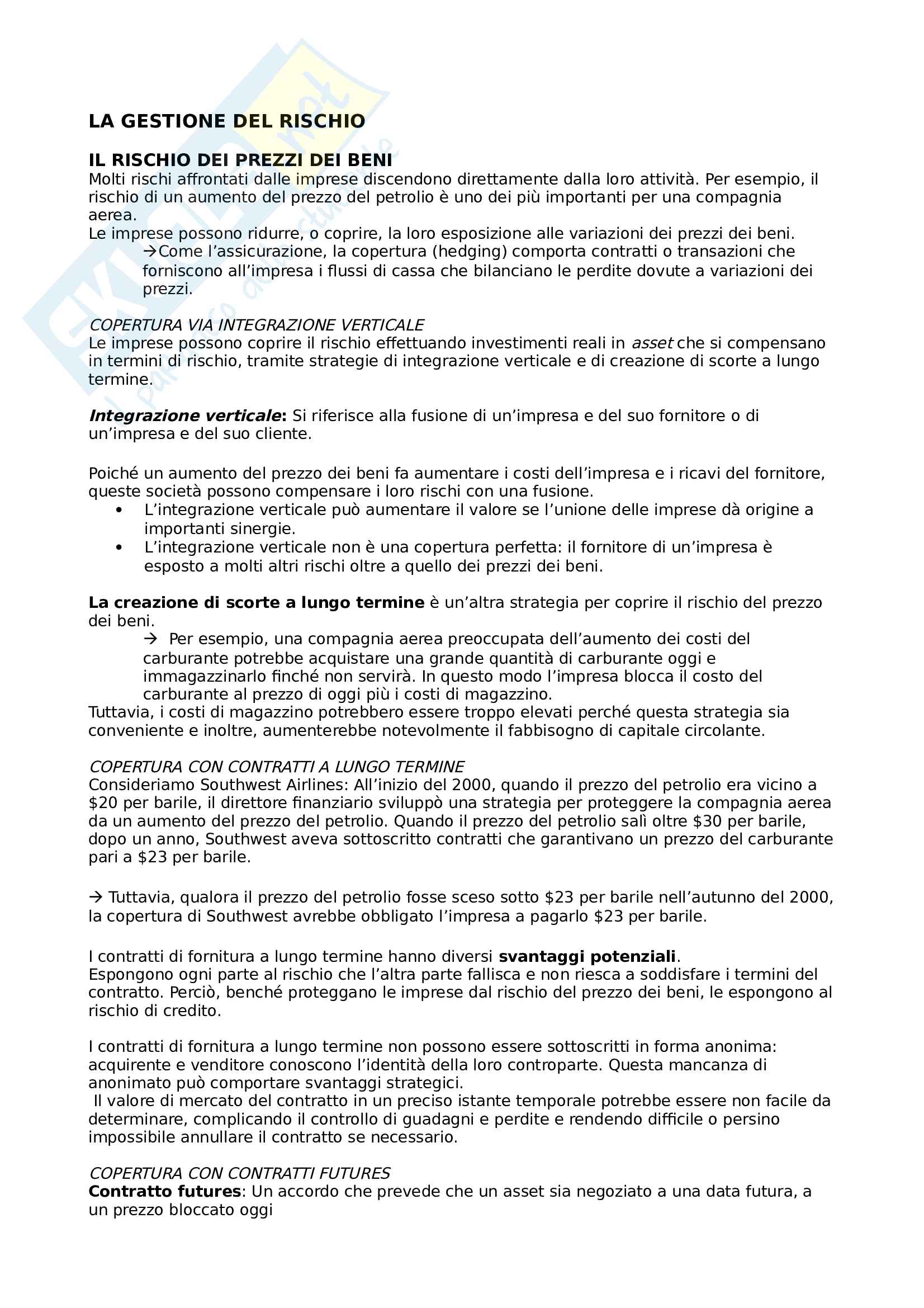 La gestione del rischio Pag. 1