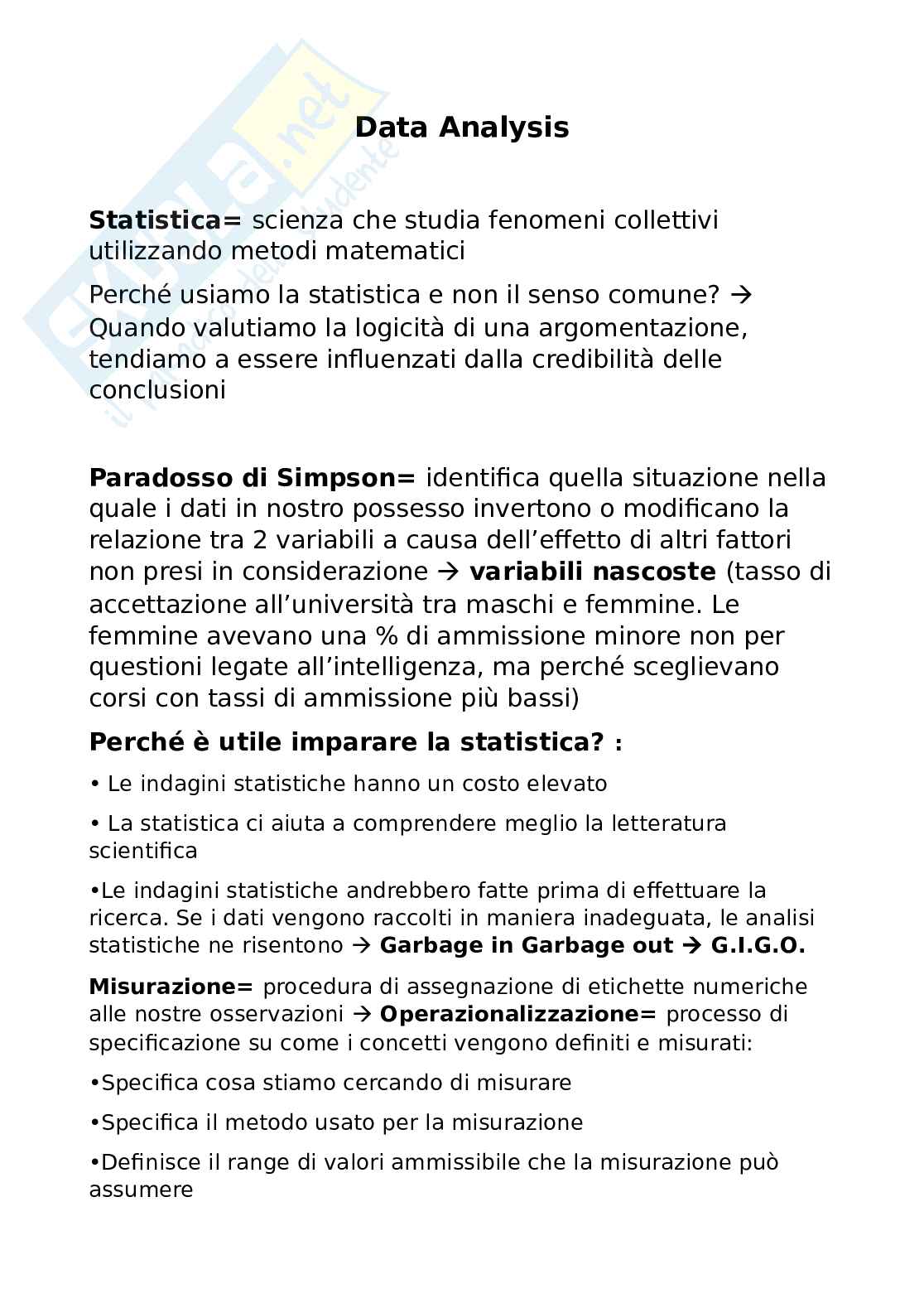 Appunti e materiale Data Analysis Pag. 1