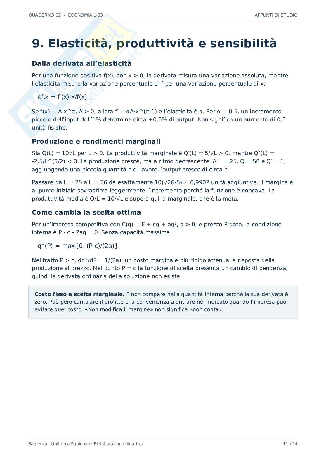 Derivate, ottimizzazione e applicazioni economiche Pag. 11