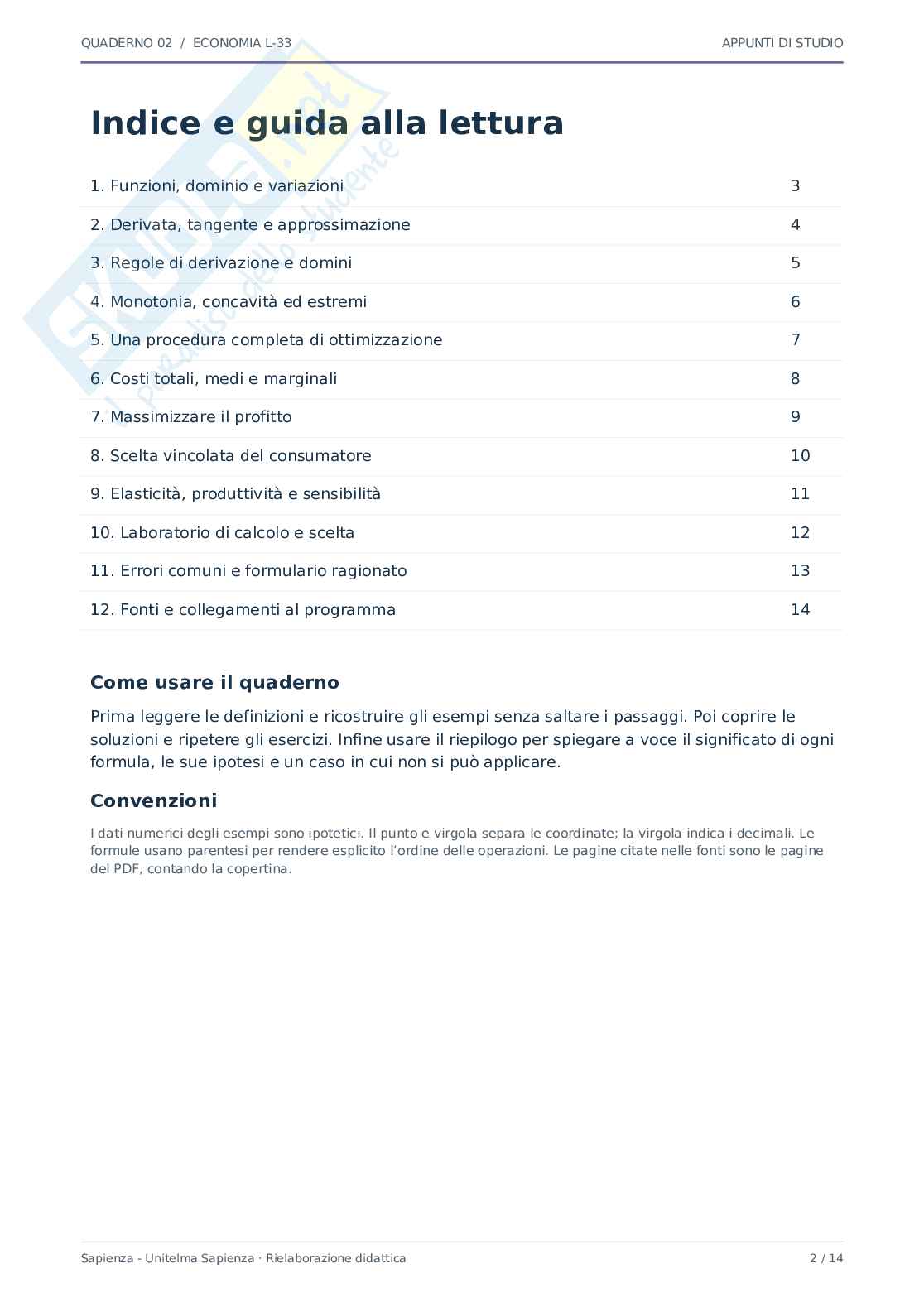 Derivate, ottimizzazione e applicazioni economiche Pag. 2