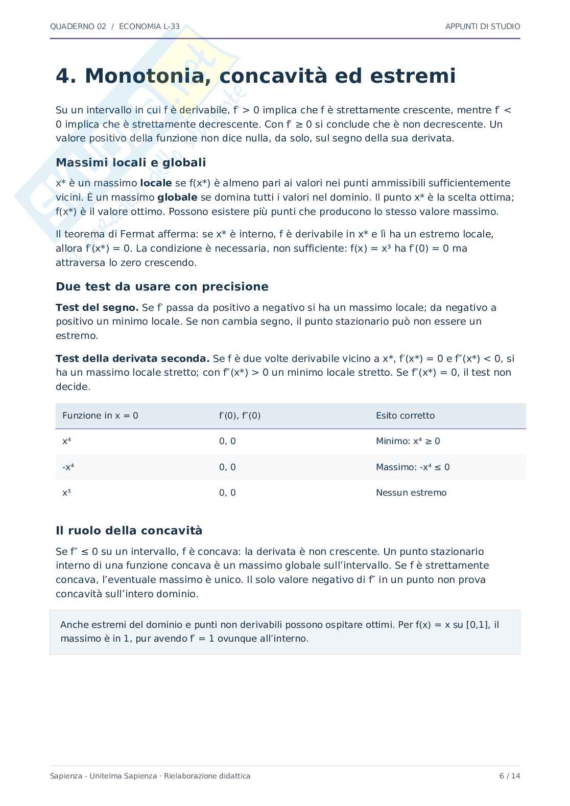 Derivate, ottimizzazione e applicazioni economiche Pag. 6