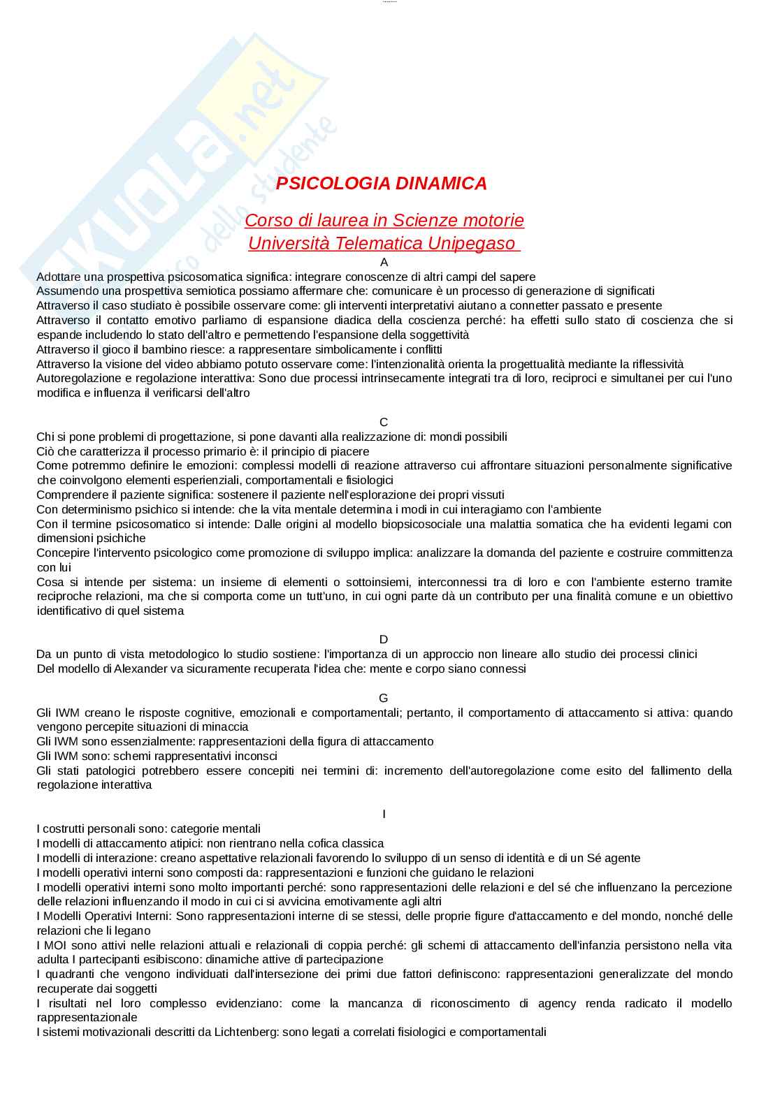 Paniere esame Psicologia dinamica Pag. 1