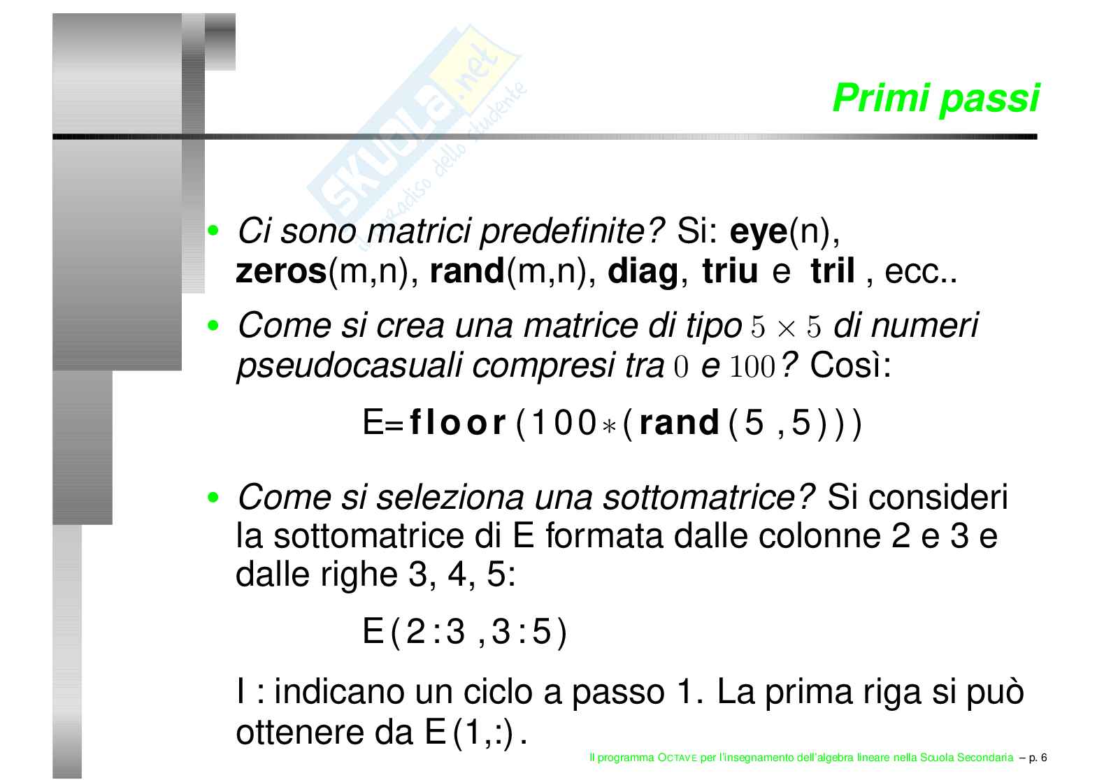 Il programma OCTAVE per l'insegnamento dell'algebra lineare nella scuola secondaria Pag. 6