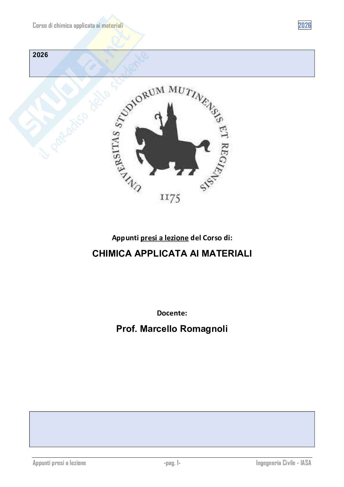 Chimica applicata ai materiali - appunti Pag. 1