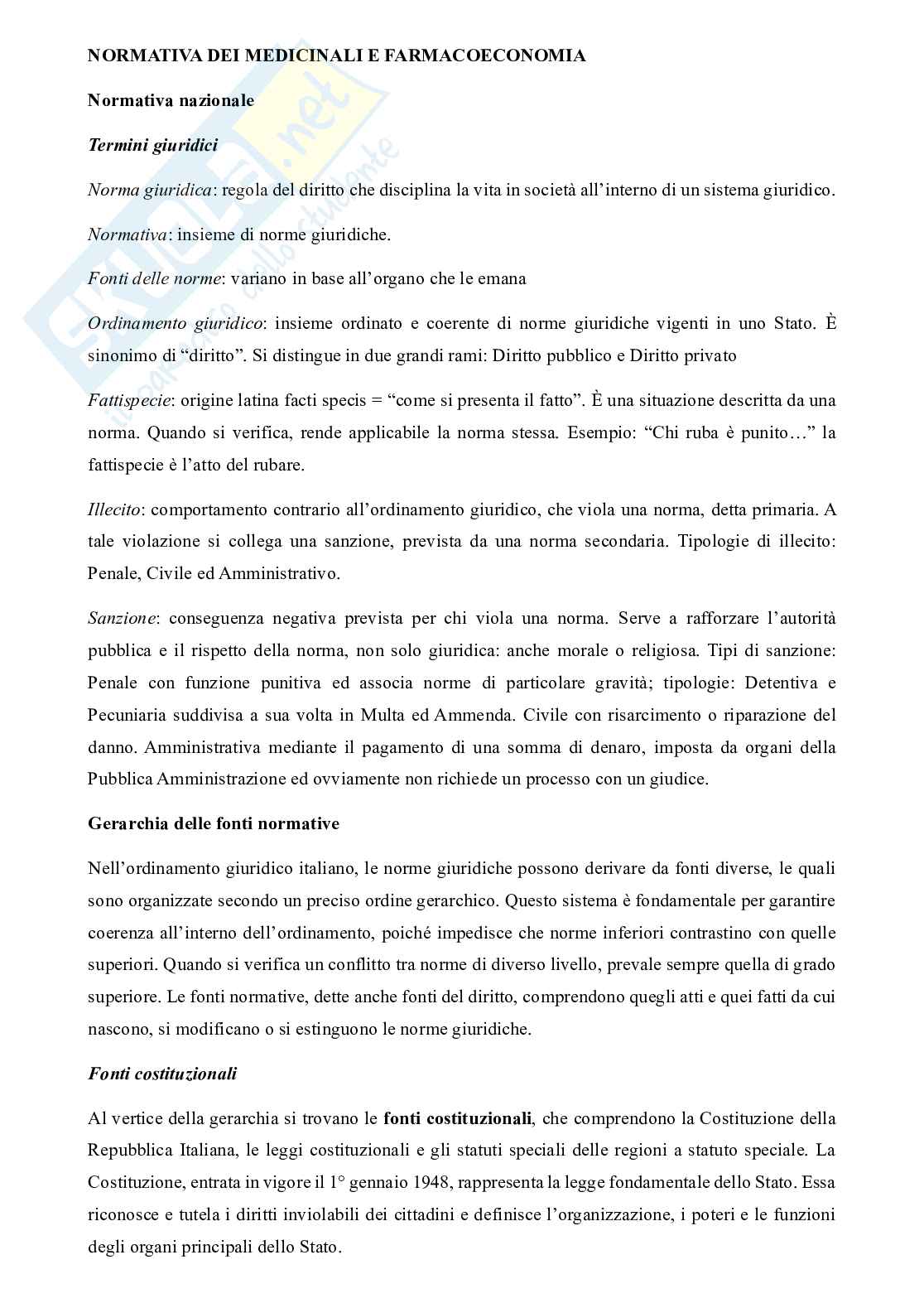 Normativa dei medicinali e farmacoeconomia Pag. 1