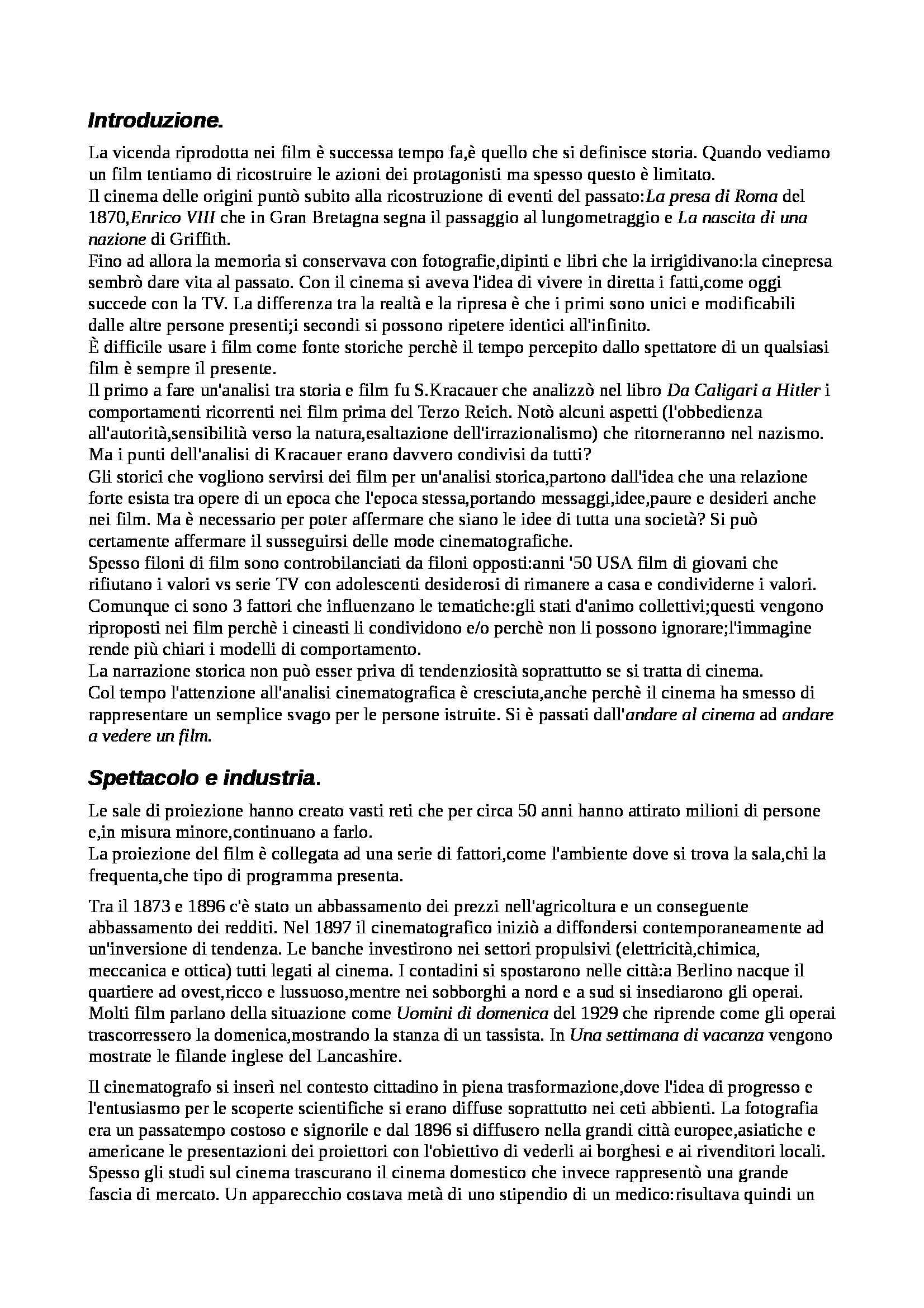 Riassunto esame Storia e Critica del Cinema, prof. Subini, libro consigliato Ombre Passeggere: Cinema e Storia, Sorlin Pag. 1