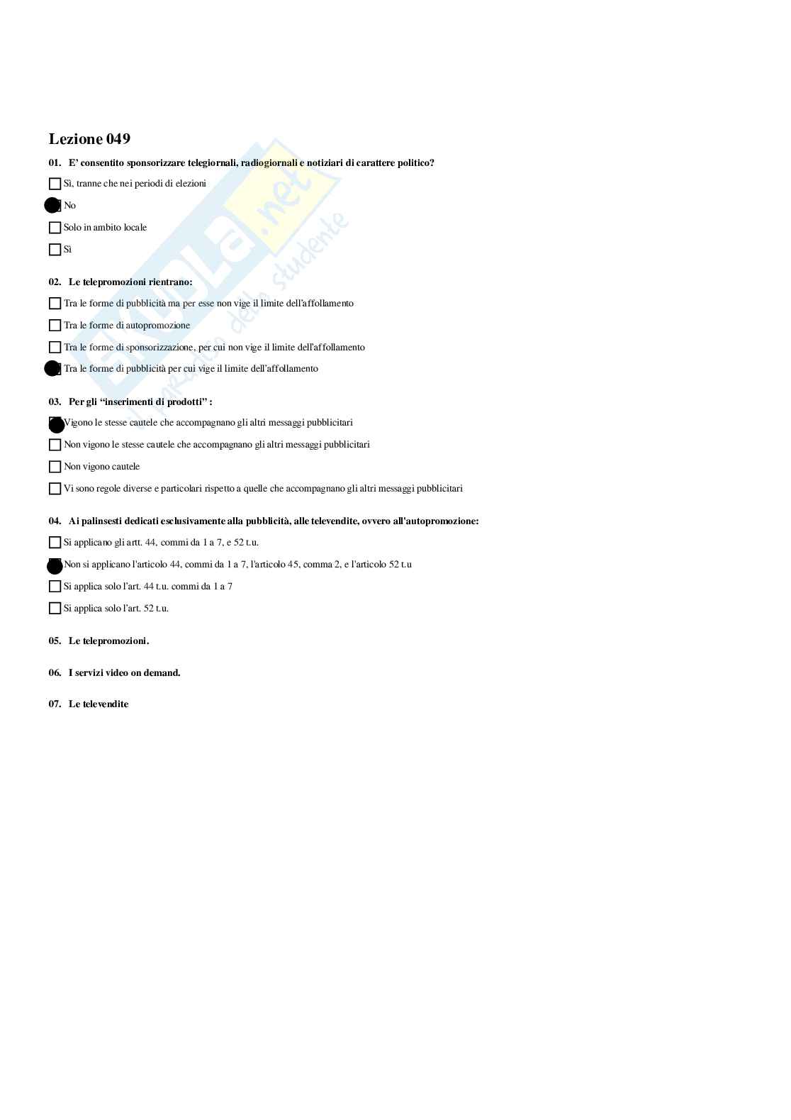 Paniere Diritto dell'informazione e della comunicazione - Risposte multiple - aggiornato (2025) Pag. 51