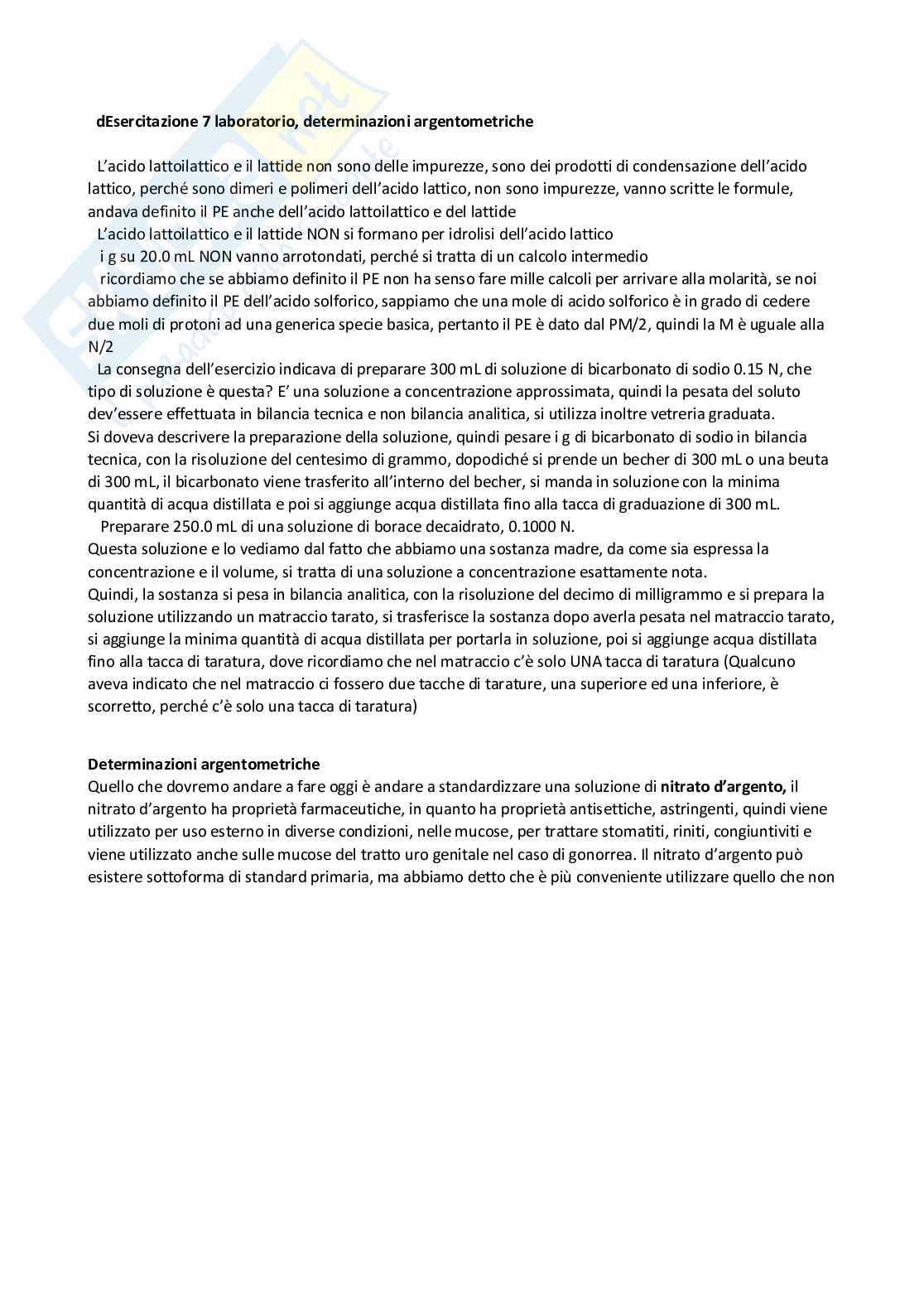 Esercitazione di Analisi dei medicinali 1 - determinazioni argentometriche Pag. 1