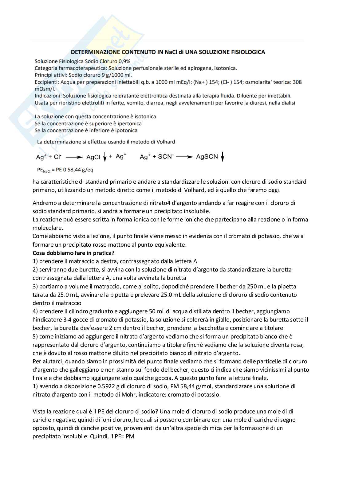 Esercitazione di Analisi dei medicinali 1 - determinazioni argentometriche Pag. 2