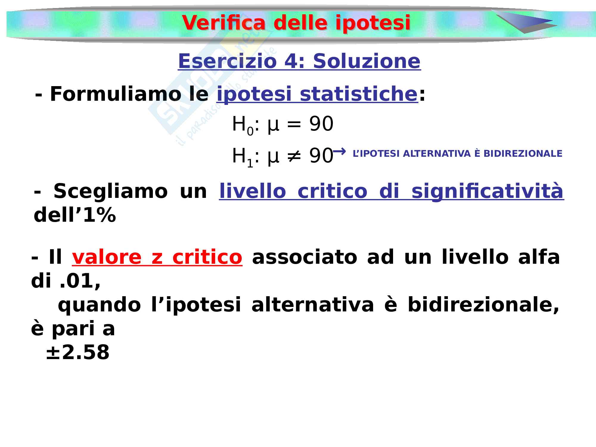 Esercizi con soluzioni Verifica delle ipotesi parte 1 Pag. 2