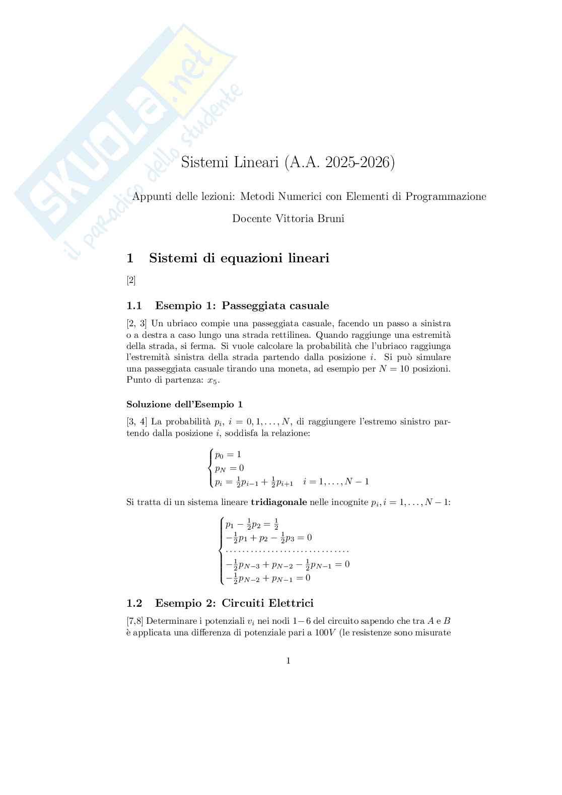Sistemi di equazioni lineari Pag. 1