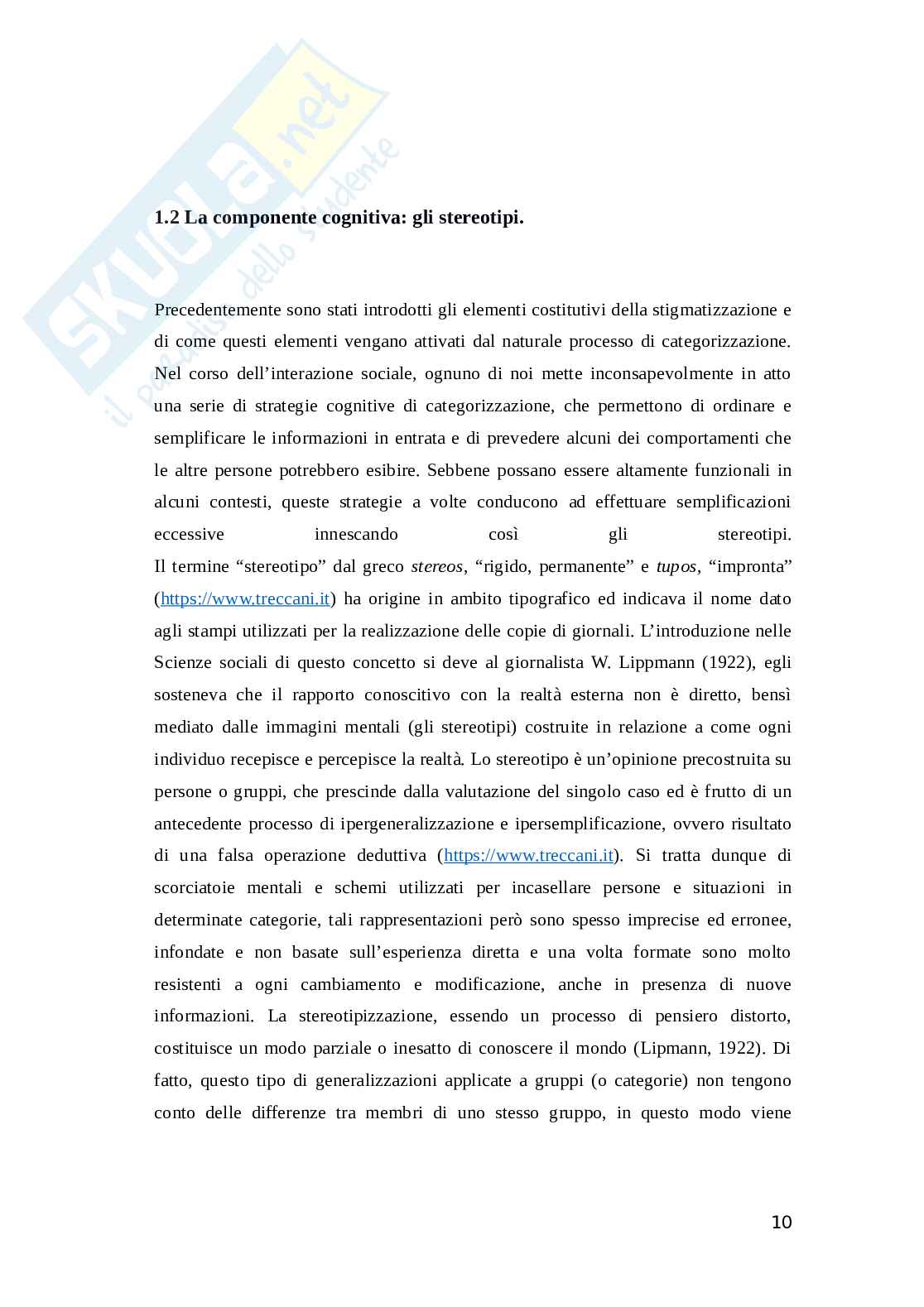 Tesi sulla stigmatizzazione verso chi soffre di un disturbo mentale Pag. 11