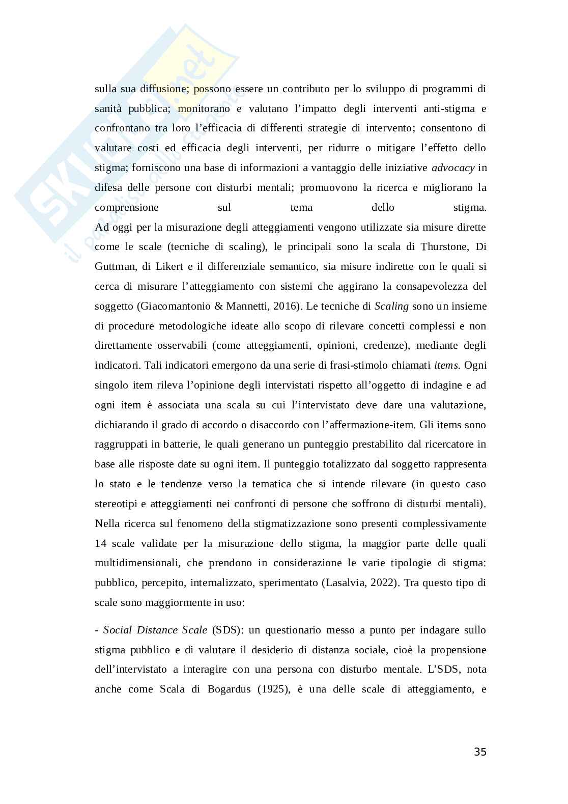 Tesi sulla stigmatizzazione verso chi soffre di un disturbo mentale Pag. 36