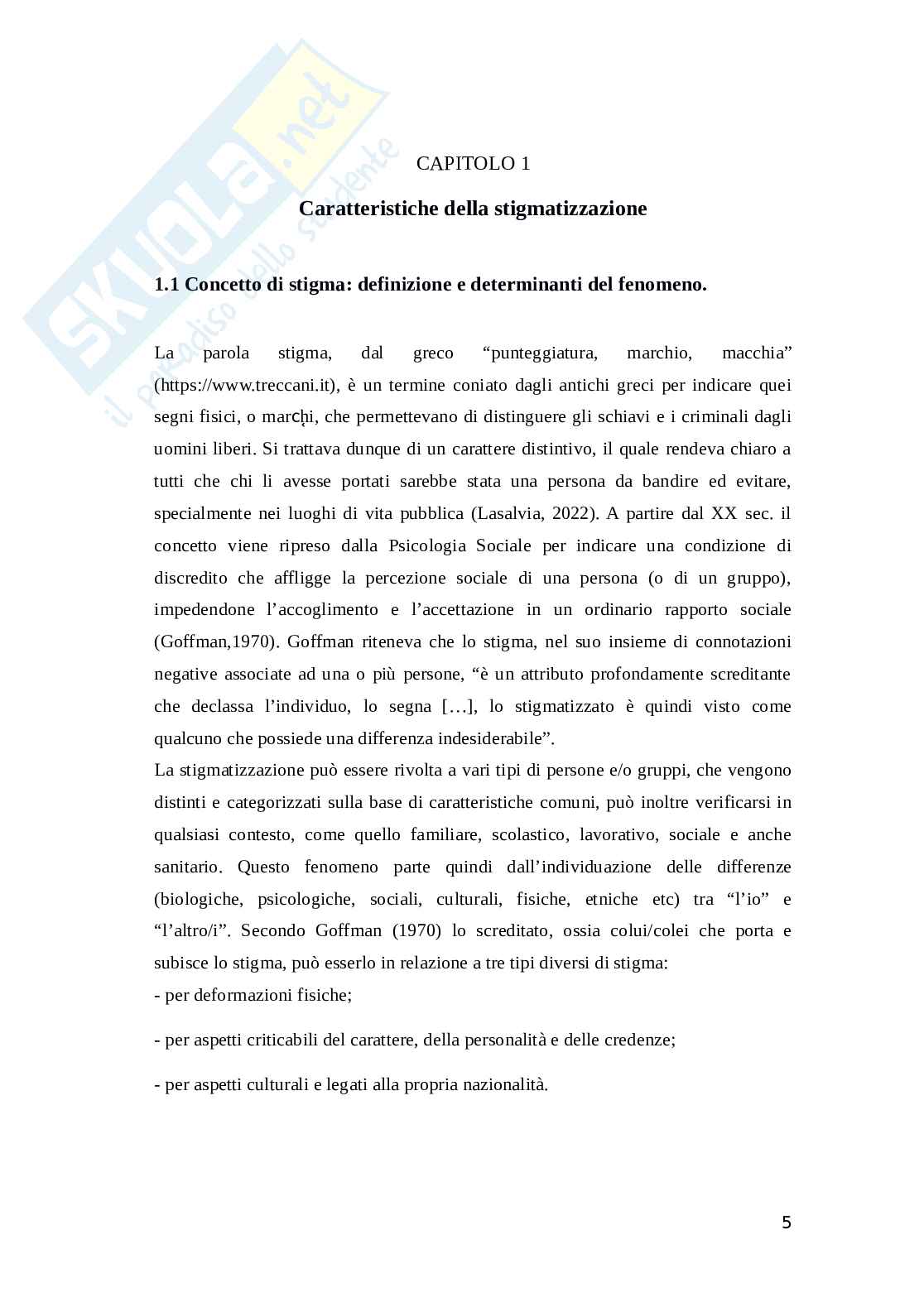 Tesi sulla stigmatizzazione verso chi soffre di un disturbo mentale Pag. 6
