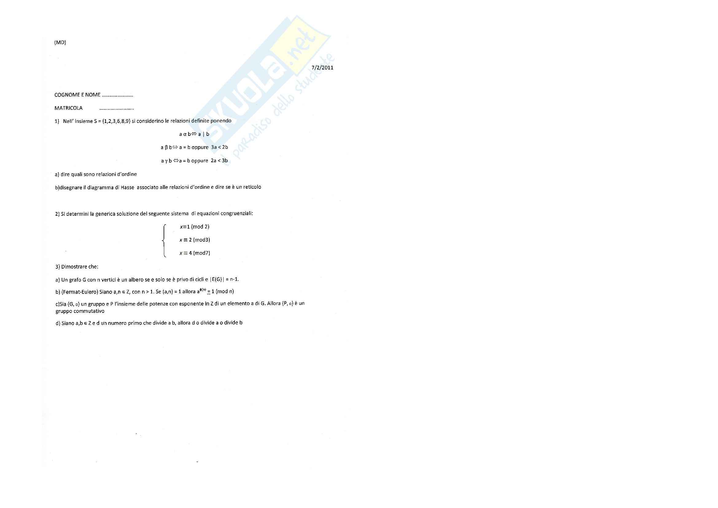 Matematica discreta - Esercitazione Pag. 1