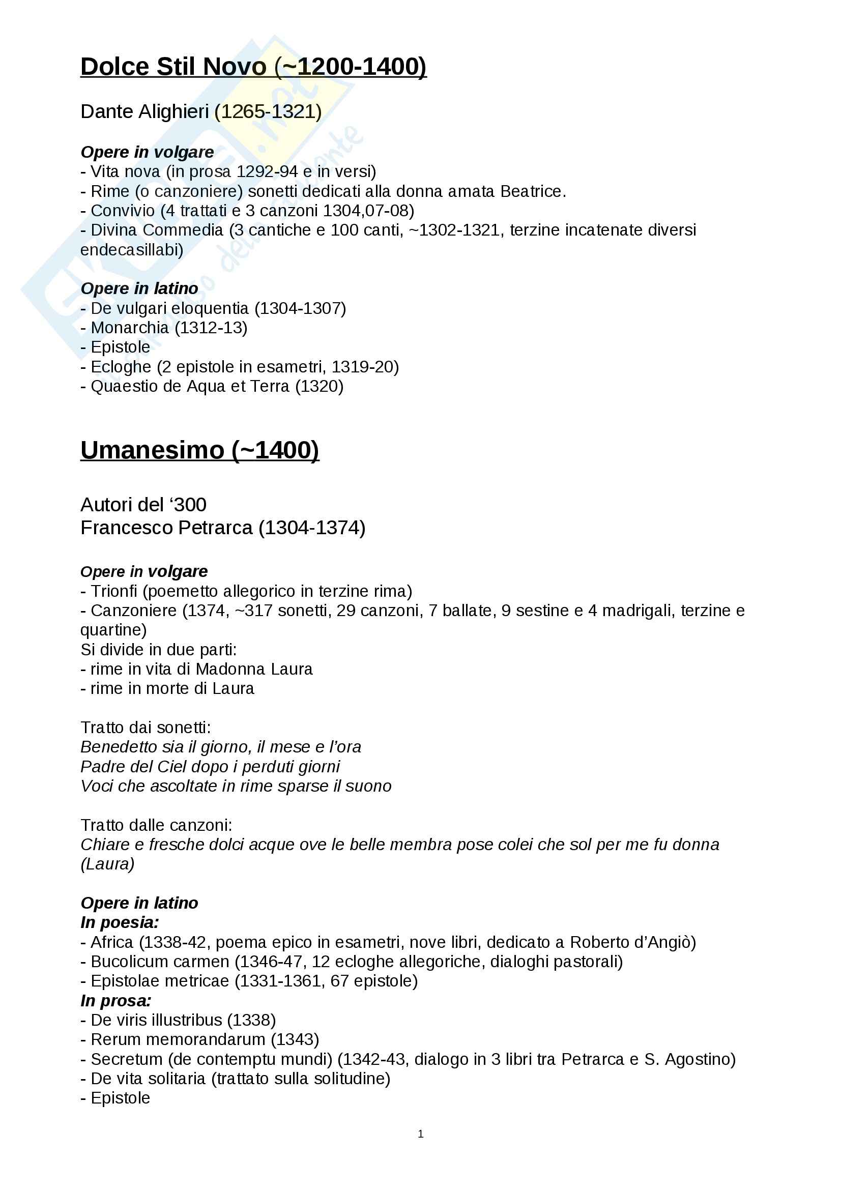 Lezioni: Appunti di Letteratura Italiana Pag. 1