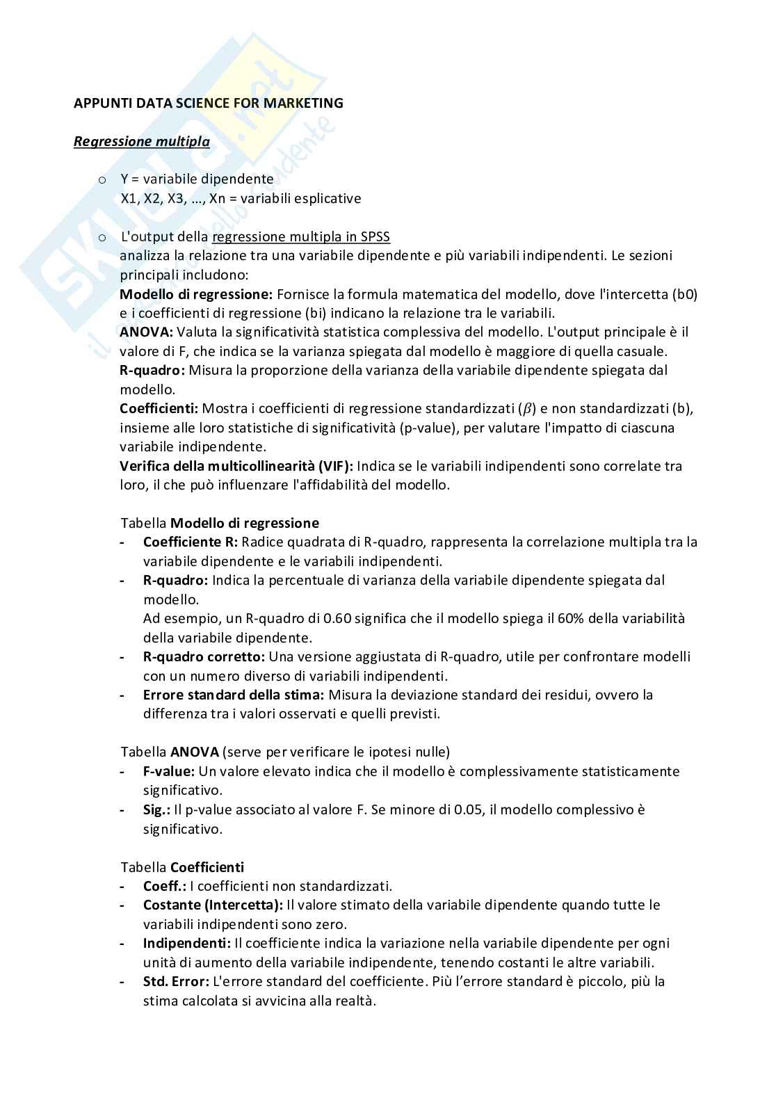 Appunti Data Science for Marketing Pag. 1