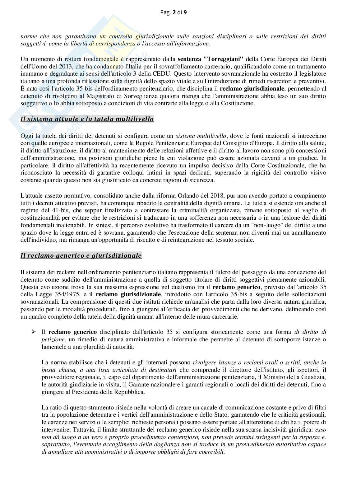 Riassunto esame Diritto penitenziario, Prof. Pascucci Nicola, libro consigliato Manuale di diritto penitenziario - La tutela dei diritti, titolo capitolo quarto), Della Casa, Giostra Pag. 2