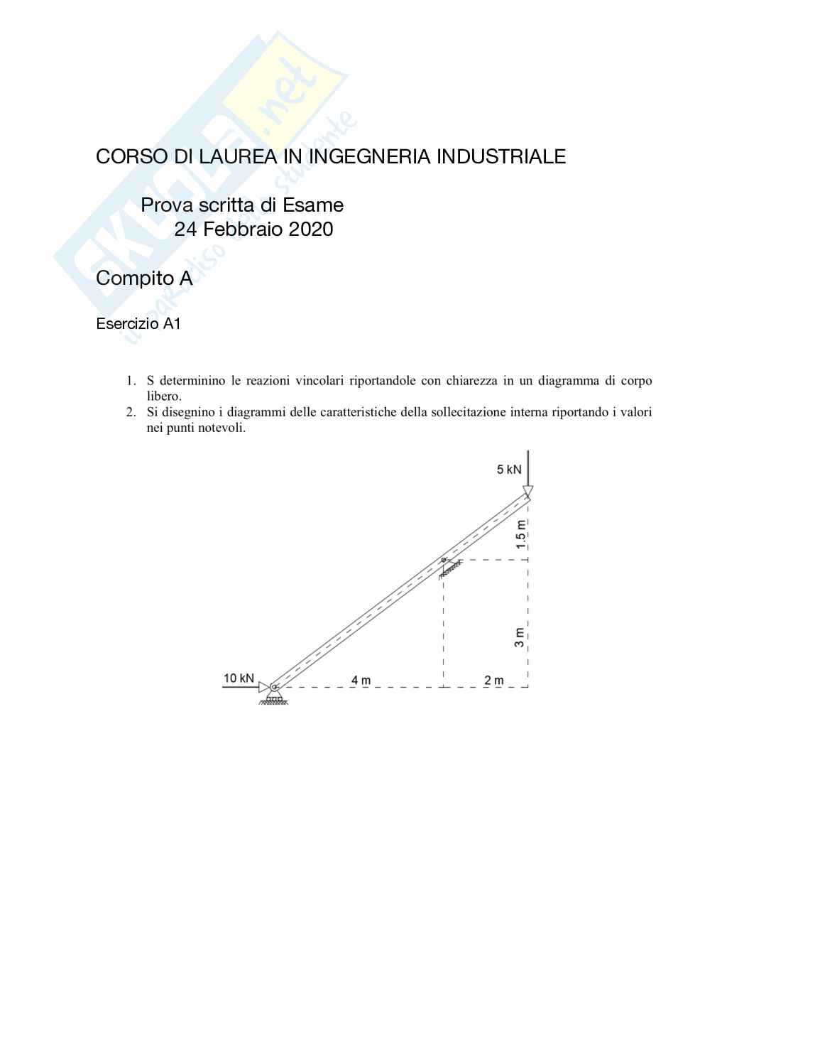 Compito svolto del 24 febbraio 2020 per esame di Scienza delle costruzioni Pag. 1