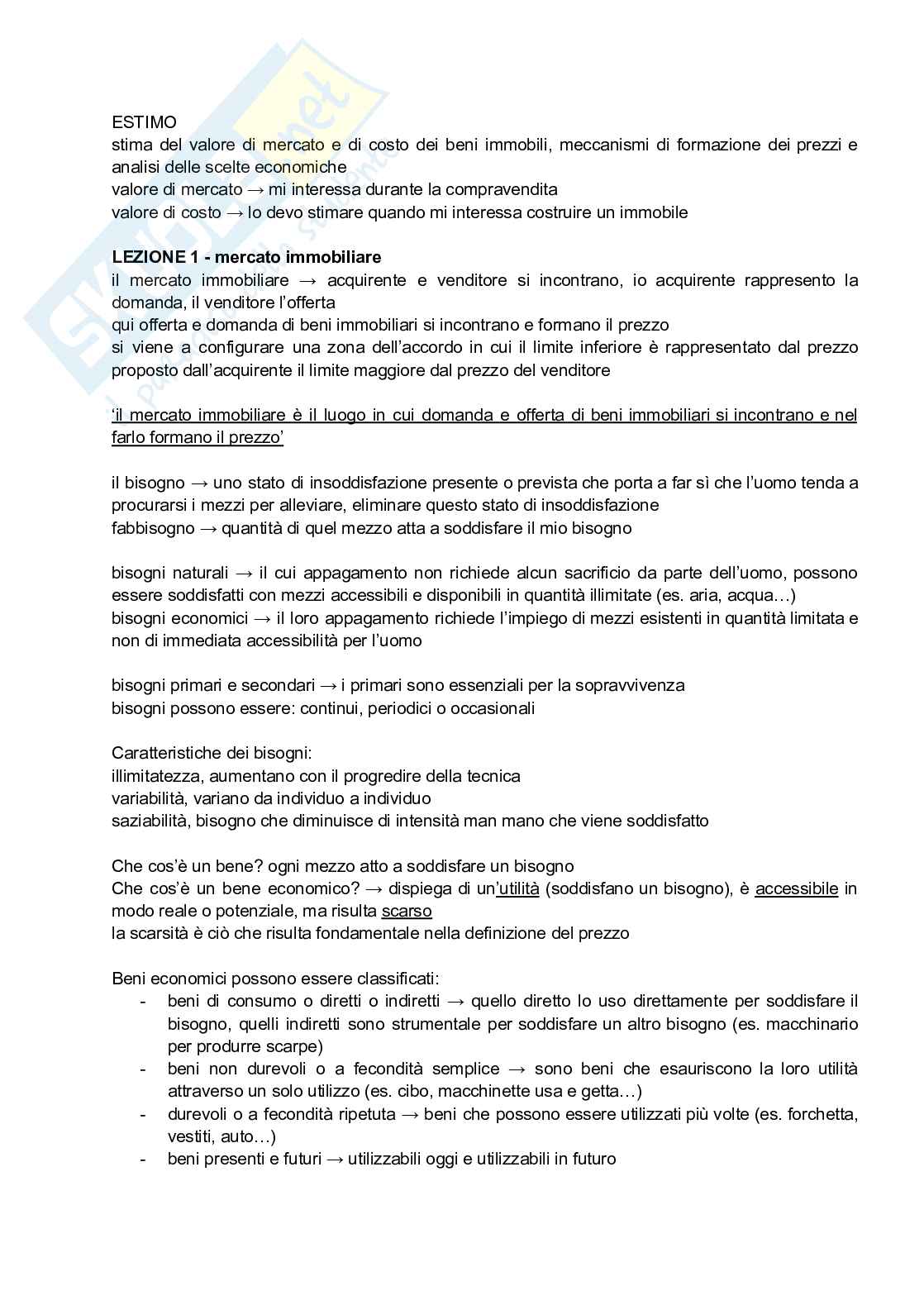 Appunti ed esercitazioni Estimo Pag. 1