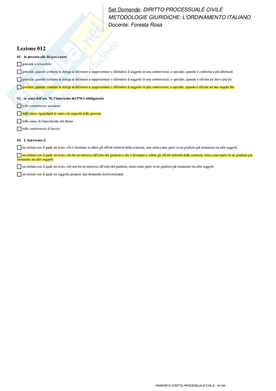 Paniere nuovo di diritto processuale civile della Prof.ssa Foresta Pag. 16
