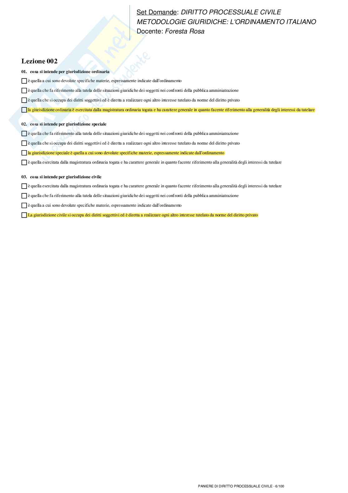 Paniere nuovo di diritto processuale civile della Prof.ssa Foresta Pag. 6
