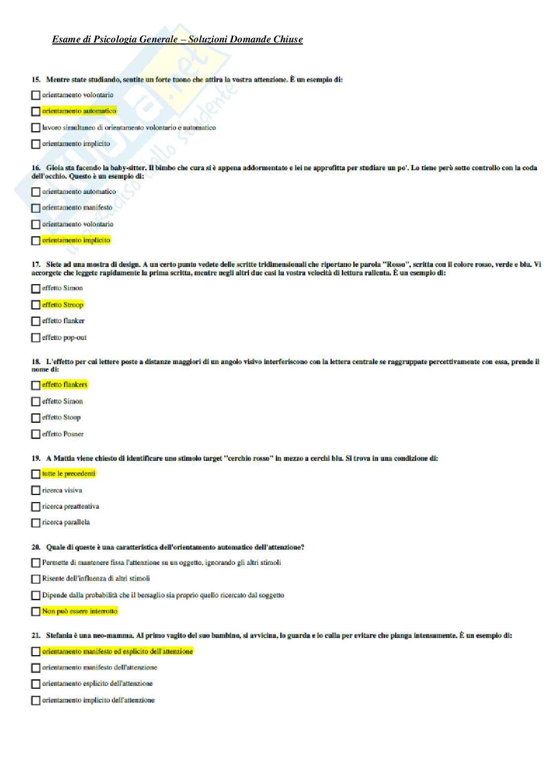 Risposte del Paniere di Psicologia generale Pag. 31