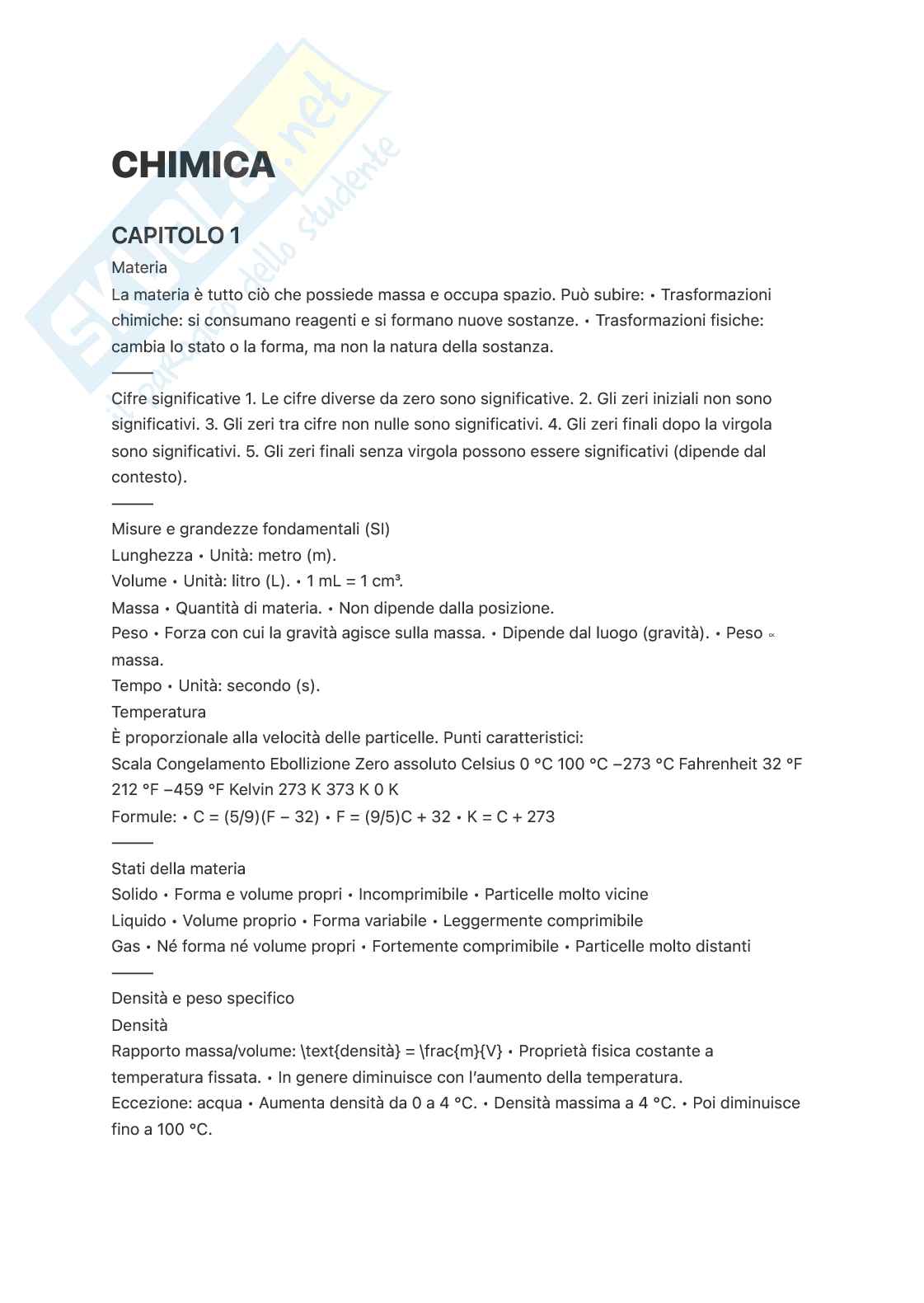 Riassunto esame Chimica, Prof. Sportelli Mario, libro consigliato Chimica e propedeutica biochimica, Zanichelli Pag. 1