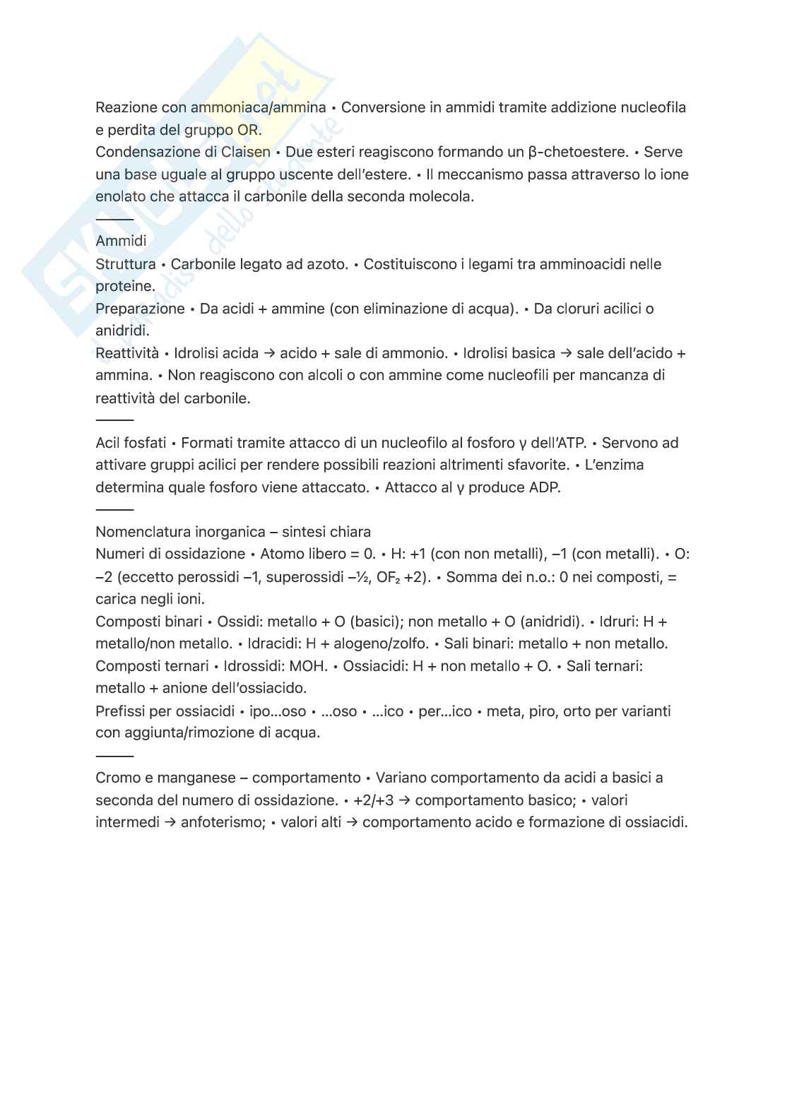 Riassunto esame Chimica, Prof. Sportelli Mario, libro consigliato Chimica e propedeutica biochimica, Zanichelli Pag. 36