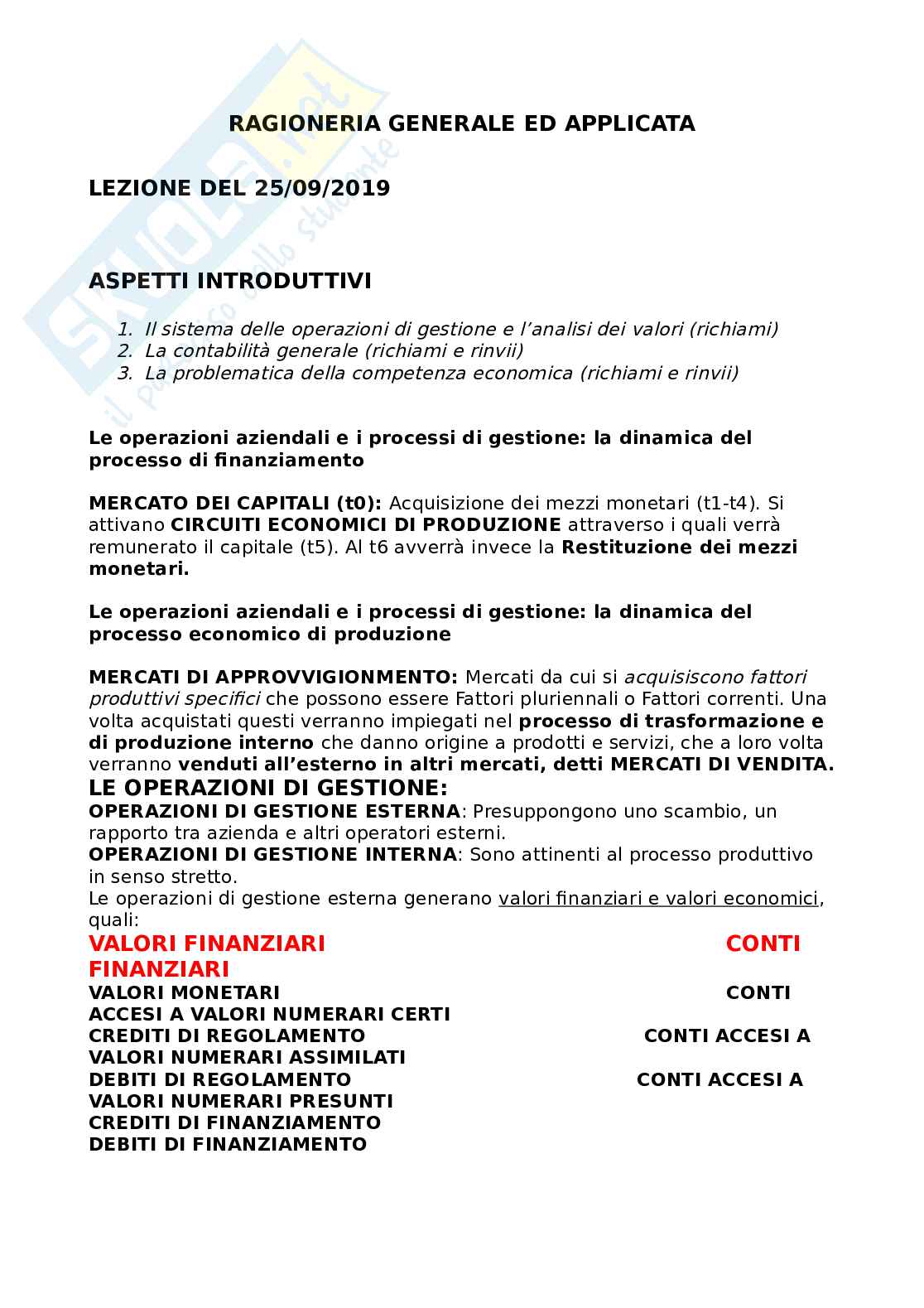 Ragioneria generale ed applicata - Appunti lezioni Pag. 1