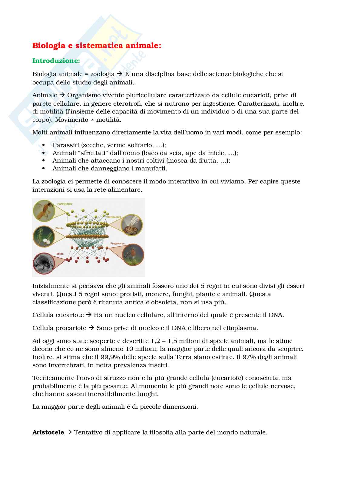 Appunti Biologia e sistematica animale Pag. 1