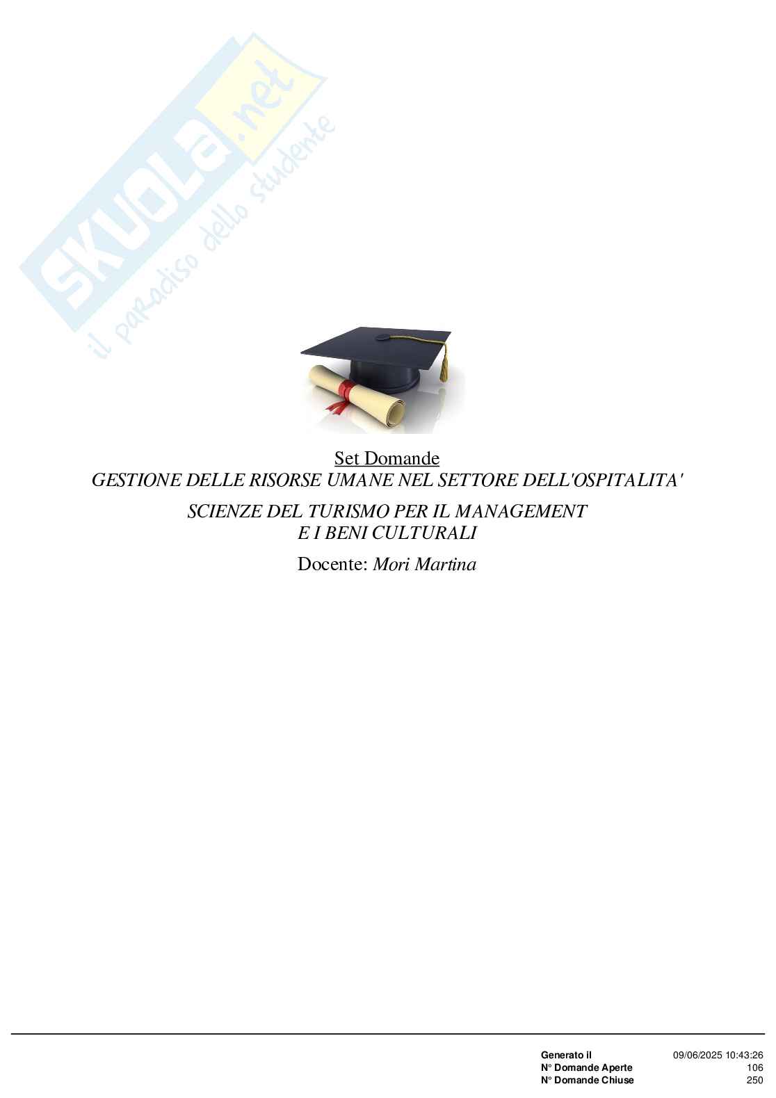 Paniere nuovo (2025) completo di Gestione delle risorse umane nel settore dell'ospitalità Pag. 1