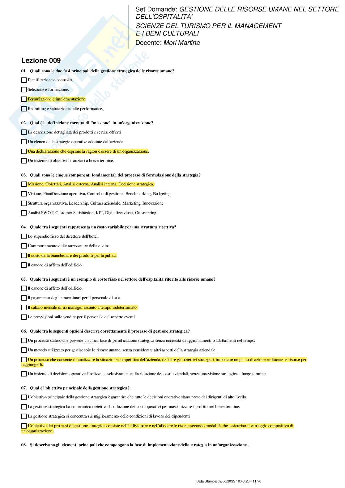 Paniere nuovo (2025) completo di Gestione delle risorse umane nel settore dell'ospitalità Pag. 11