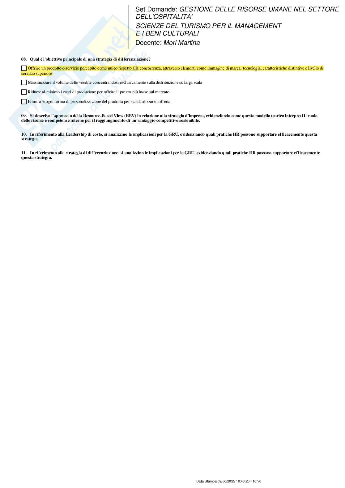 Paniere nuovo (2025) completo di Gestione delle risorse umane nel settore dell'ospitalità Pag. 16