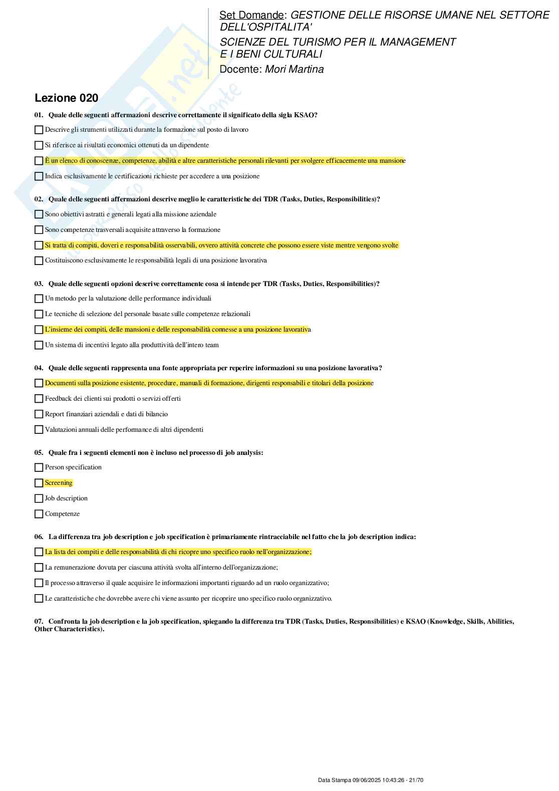 Paniere nuovo (2025) completo di Gestione delle risorse umane nel settore dell'ospitalità Pag. 21