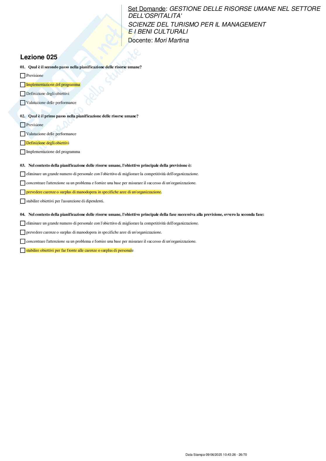 Paniere nuovo (2025) completo di Gestione delle risorse umane nel settore dell'ospitalità Pag. 26