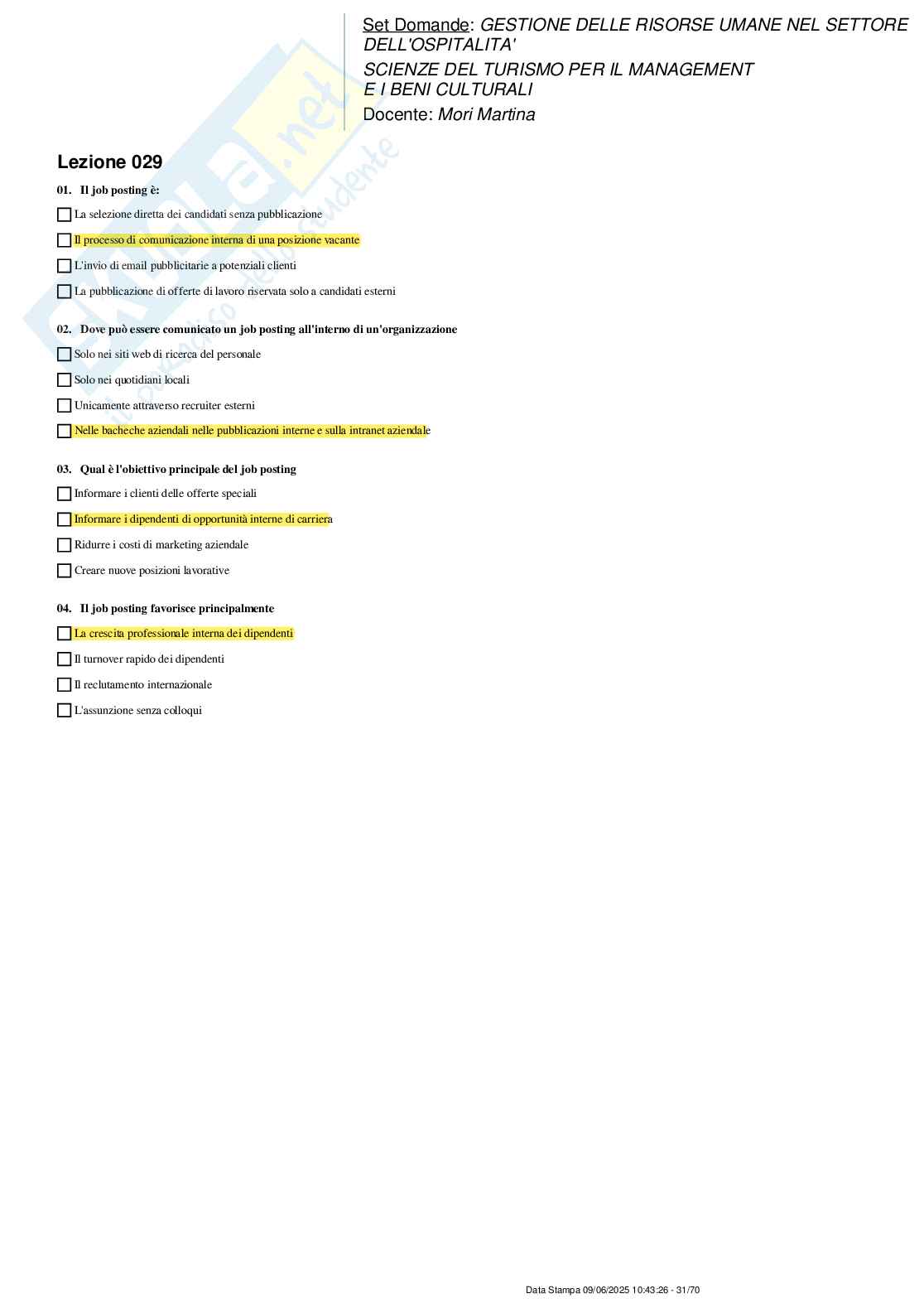 Paniere nuovo (2025) completo di Gestione delle risorse umane nel settore dell'ospitalità Pag. 31