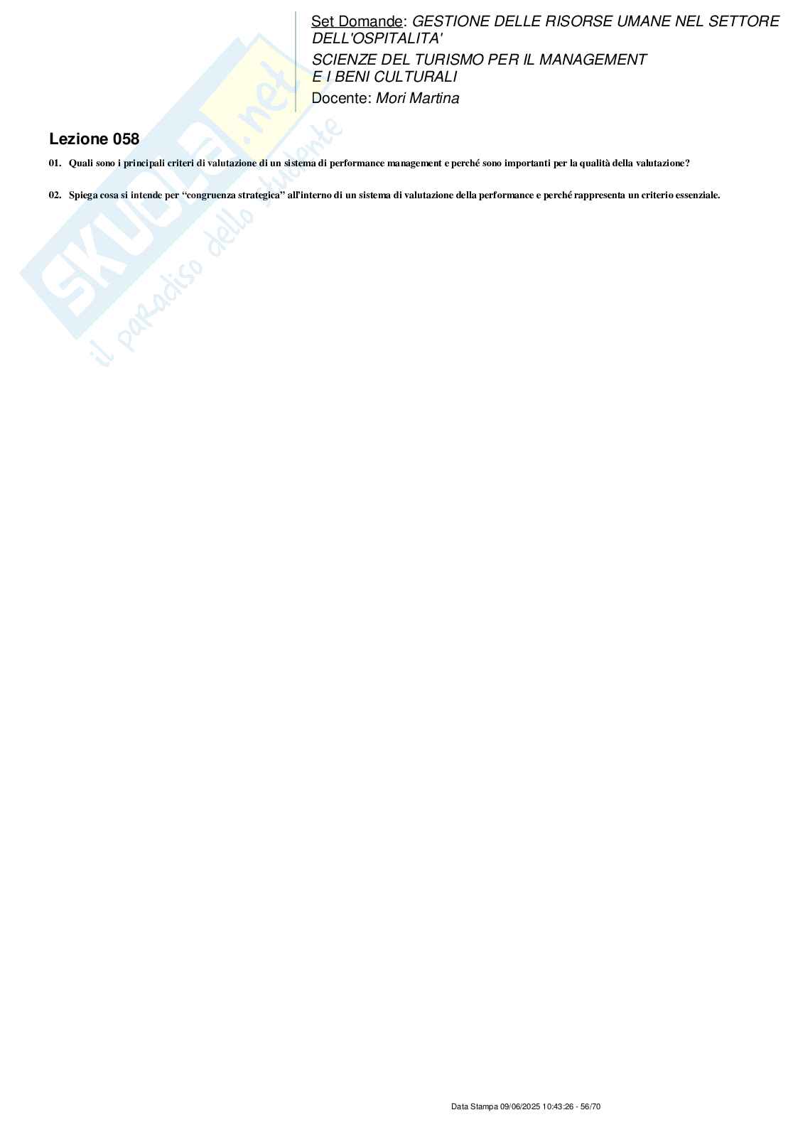 Paniere nuovo (2025) completo di Gestione delle risorse umane nel settore dell'ospitalità Pag. 56