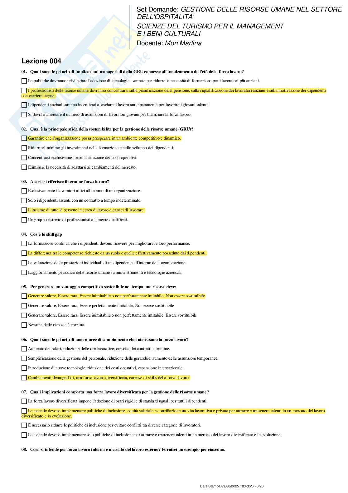 Paniere nuovo (2025) completo di Gestione delle risorse umane nel settore dell'ospitalità Pag. 6