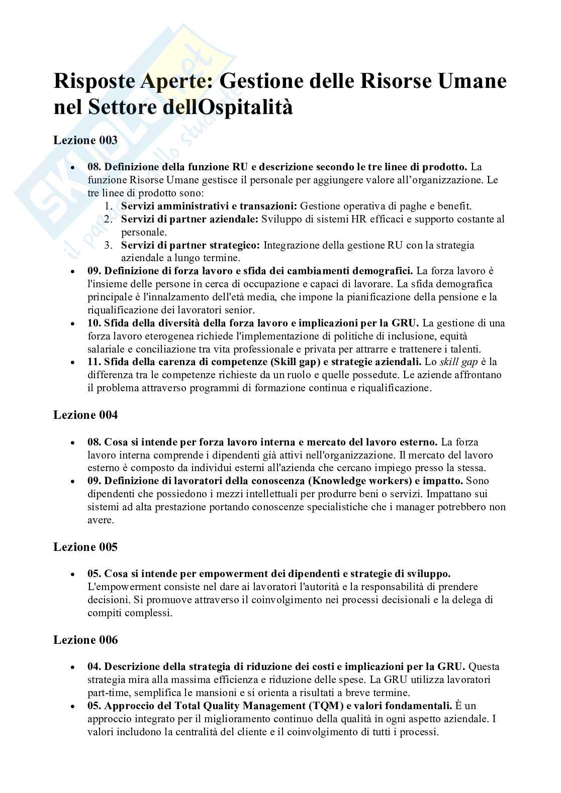 Paniere nuovo (2025) completo di Gestione delle risorse umane nel settore dell'ospitalità Pag. 71