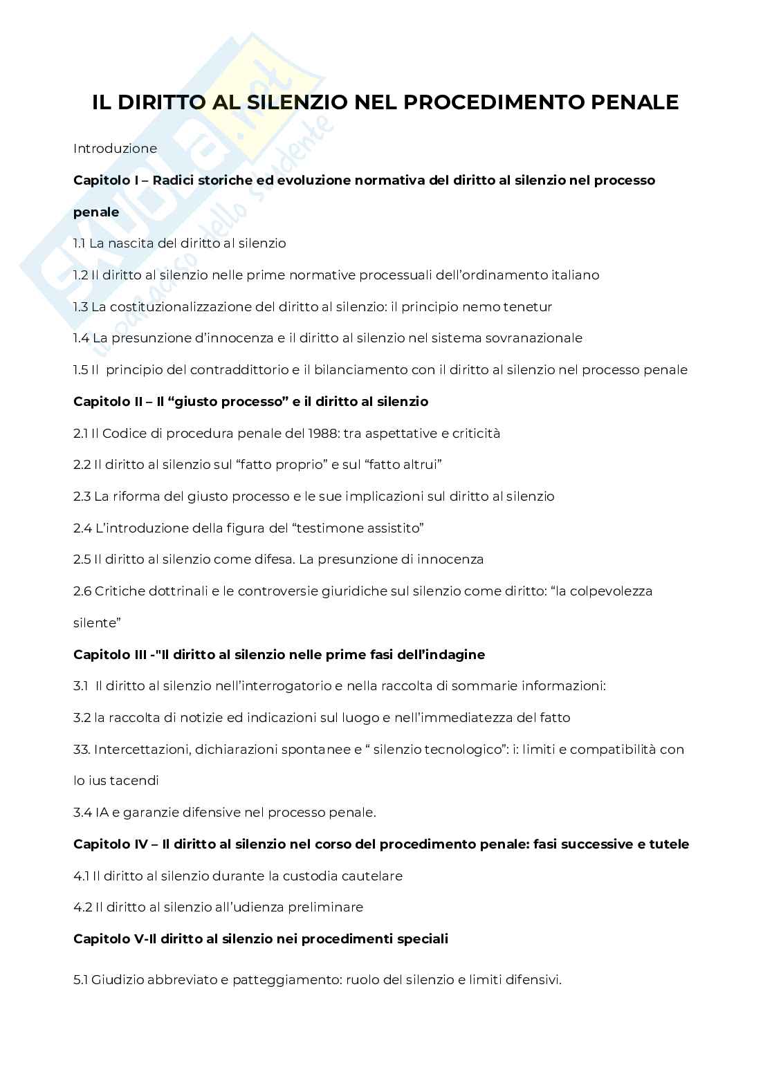  Diritto al silenzio nel procedimento penale Pag. 1