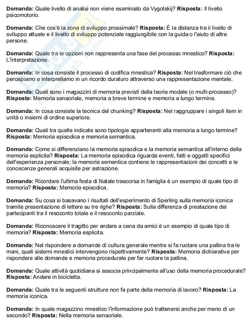 Domande e risposte d'esame - Psicologia generale (Oltre 70 quesiti risolti) Pag. 6