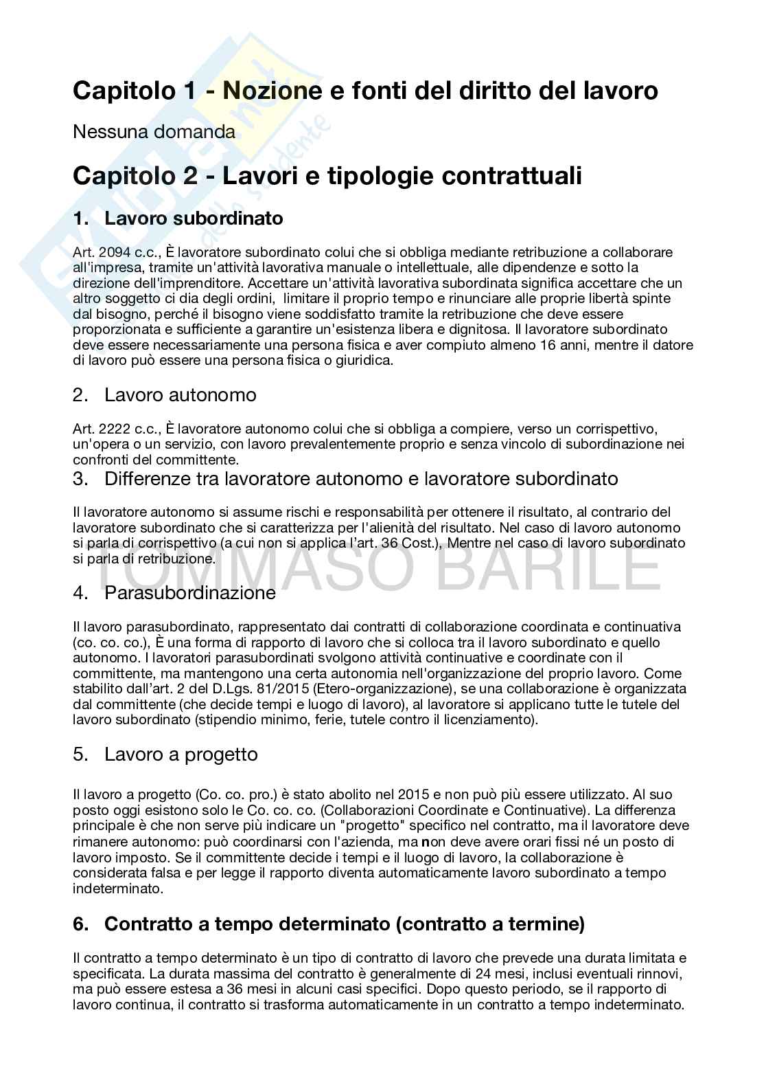 Domande e risposte complete per esame di Diritto del lavoro  Pag. 1