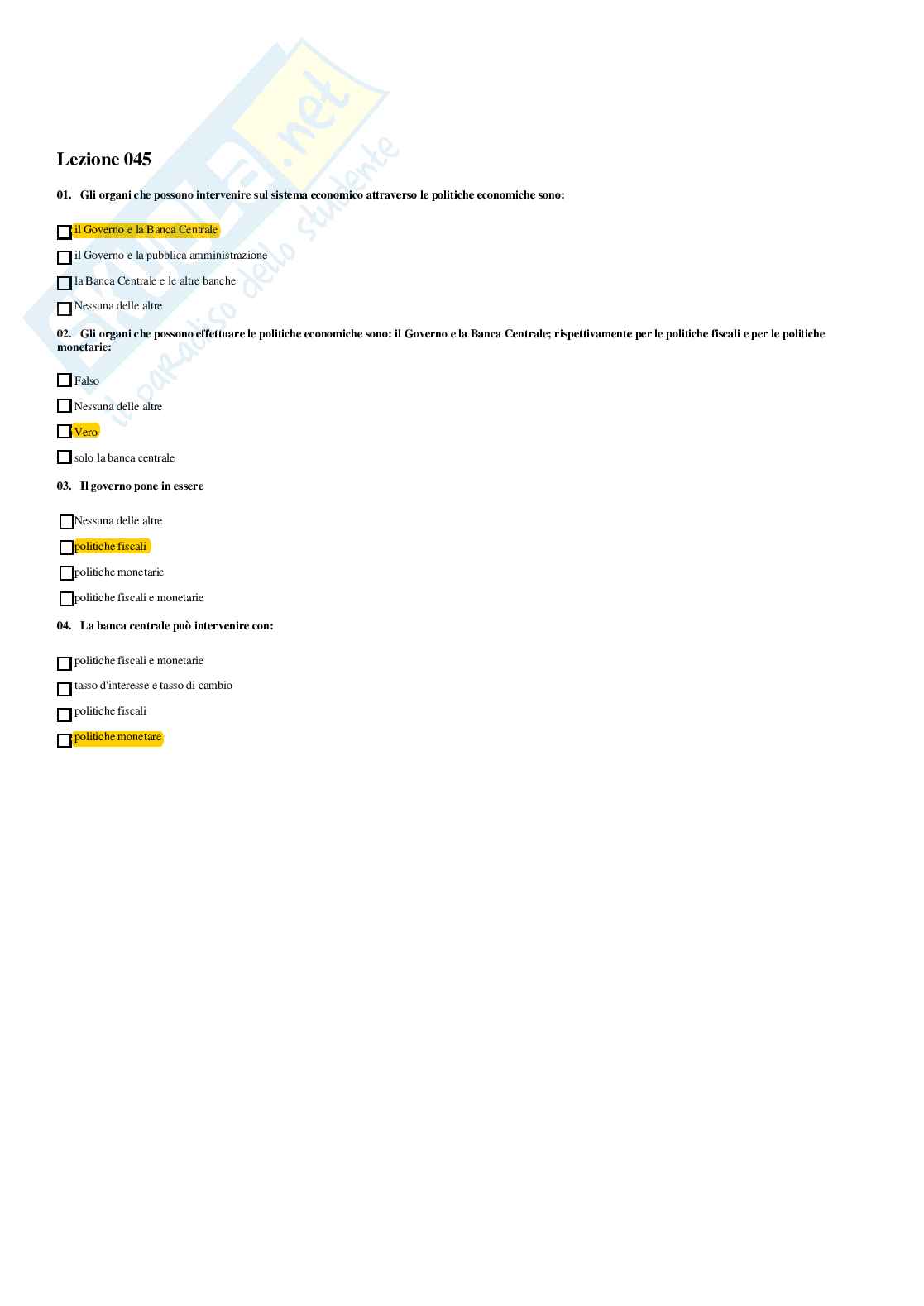 Politica economica – Paniere risposte chiuse completo – A.A. 2025/2026 Pag. 61