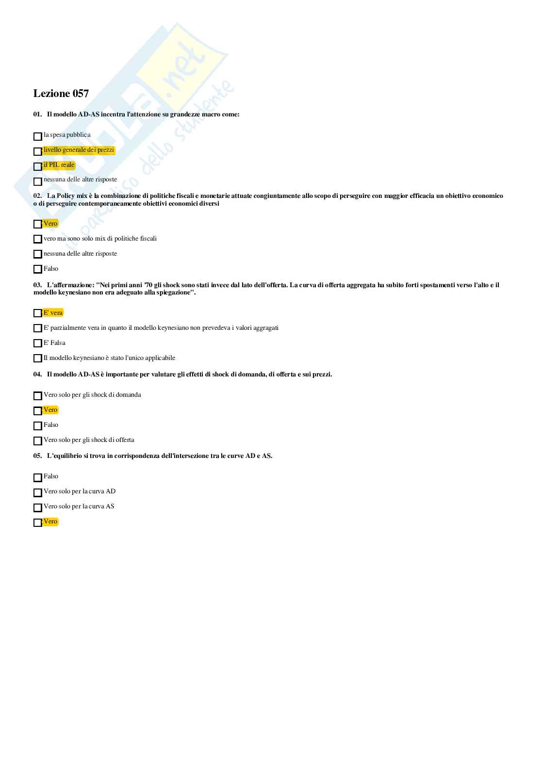 Politica economica – Paniere risposte chiuse completo – A.A. 2025/2026 Pag. 71