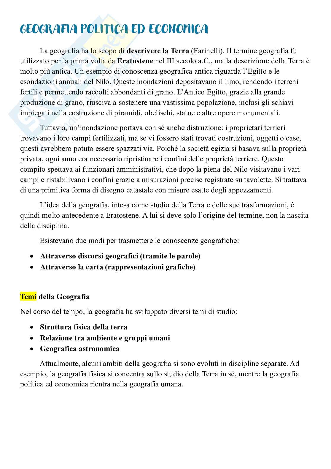 Riassunto esame Geografia politica ed economica, Prof. Magnani Elisa, libro consigliato Appunti di Geografia, Minca Pag. 1