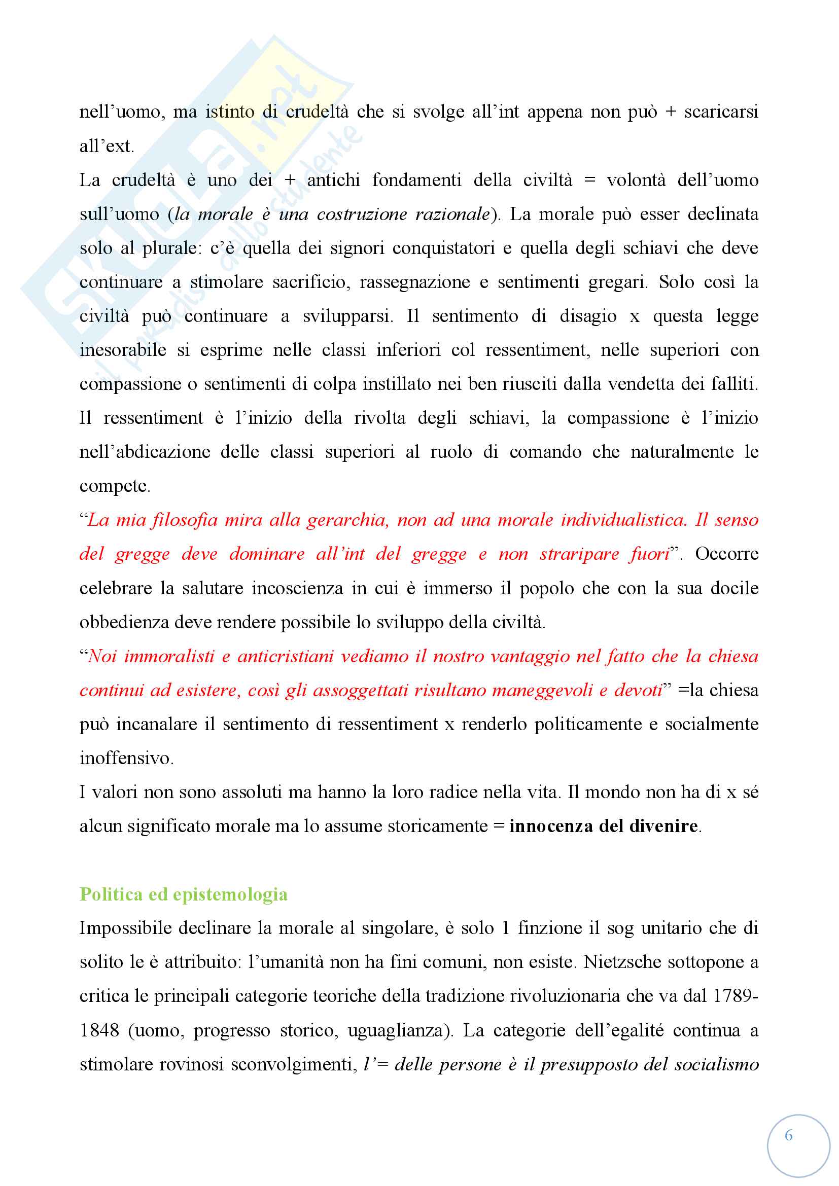 Sunto per l'esame di Estetica, docente Pinottini. Libro consigliato Nietzsche e la critica della modernità. Per una biografia politica, Losurdo Pag. 6