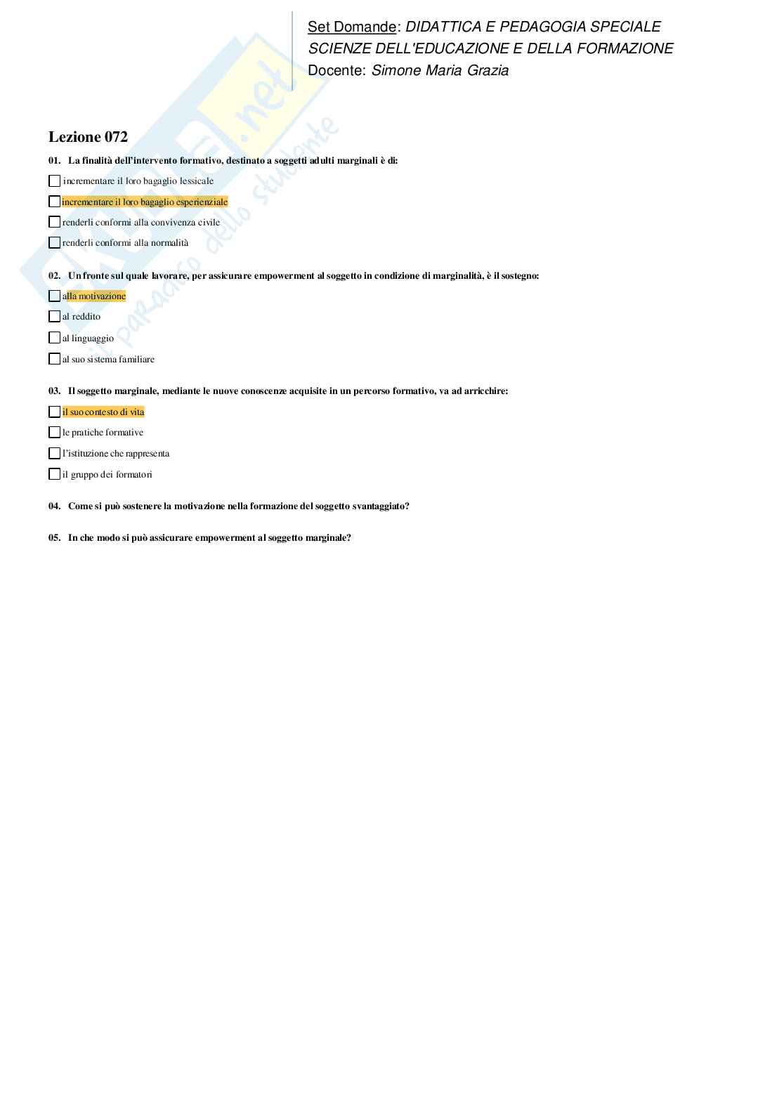 Risposte domande chiuse Didattica e pedagogia speciale aggiornate 2025  Pag. 76