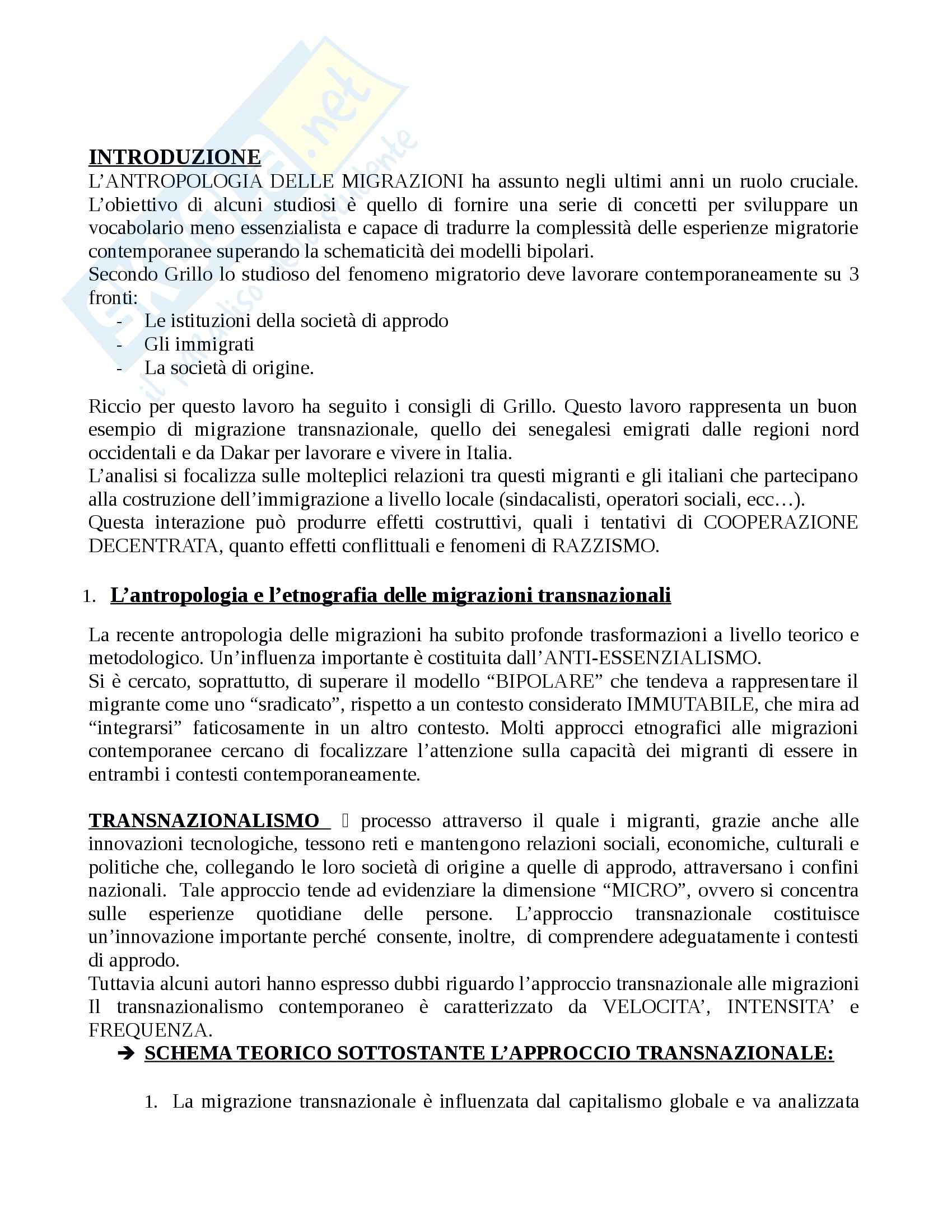 Riassunto esame Antropologia, prof. Riccio, libro consigliato Toubar e vu cumpra Pag. 1