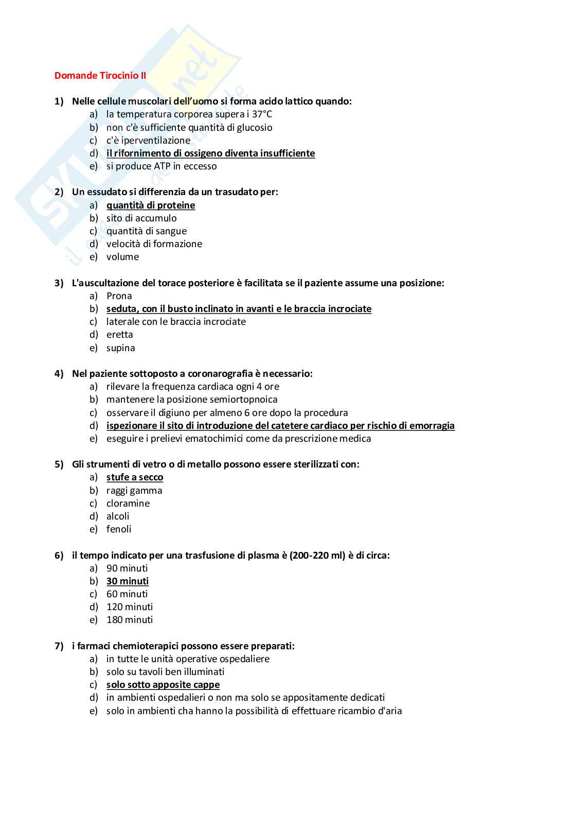Esercitazione esame scritto di Tirocinio infermieristica Pag. 1